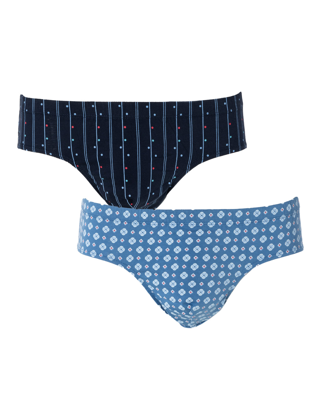 Lot de 2 Slips taille basse mercerisés imprimés Marine et Indigo G140.2