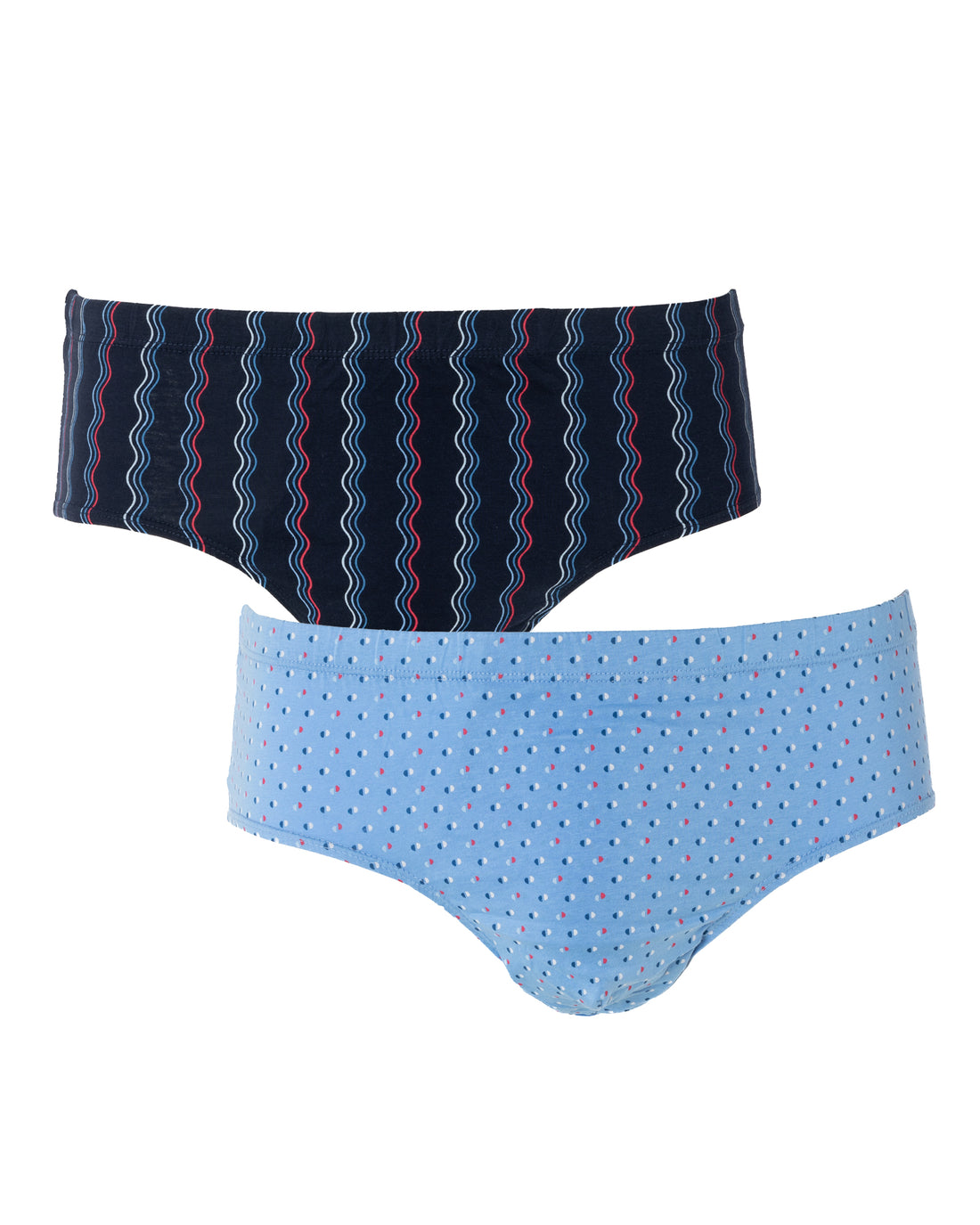 Lot x2 slips taille haute fermé mercerisés imprimés marine et bleu G141.2