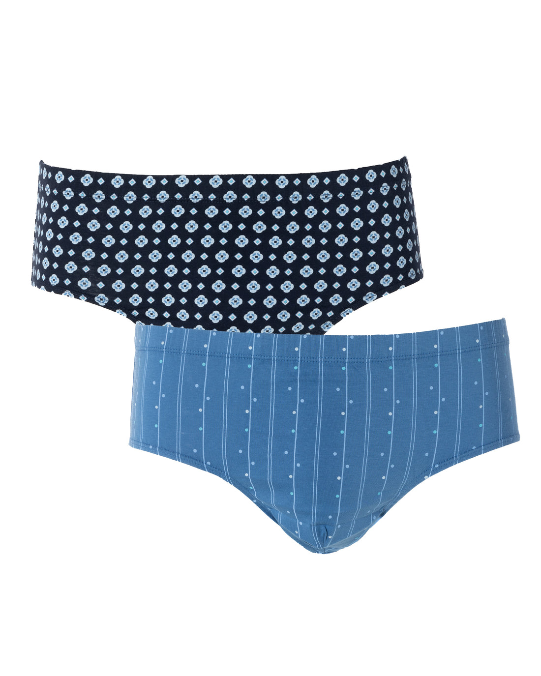 Pack de 2 slips taille haute fermé mercerisés imprimés marine et indigo G143.2