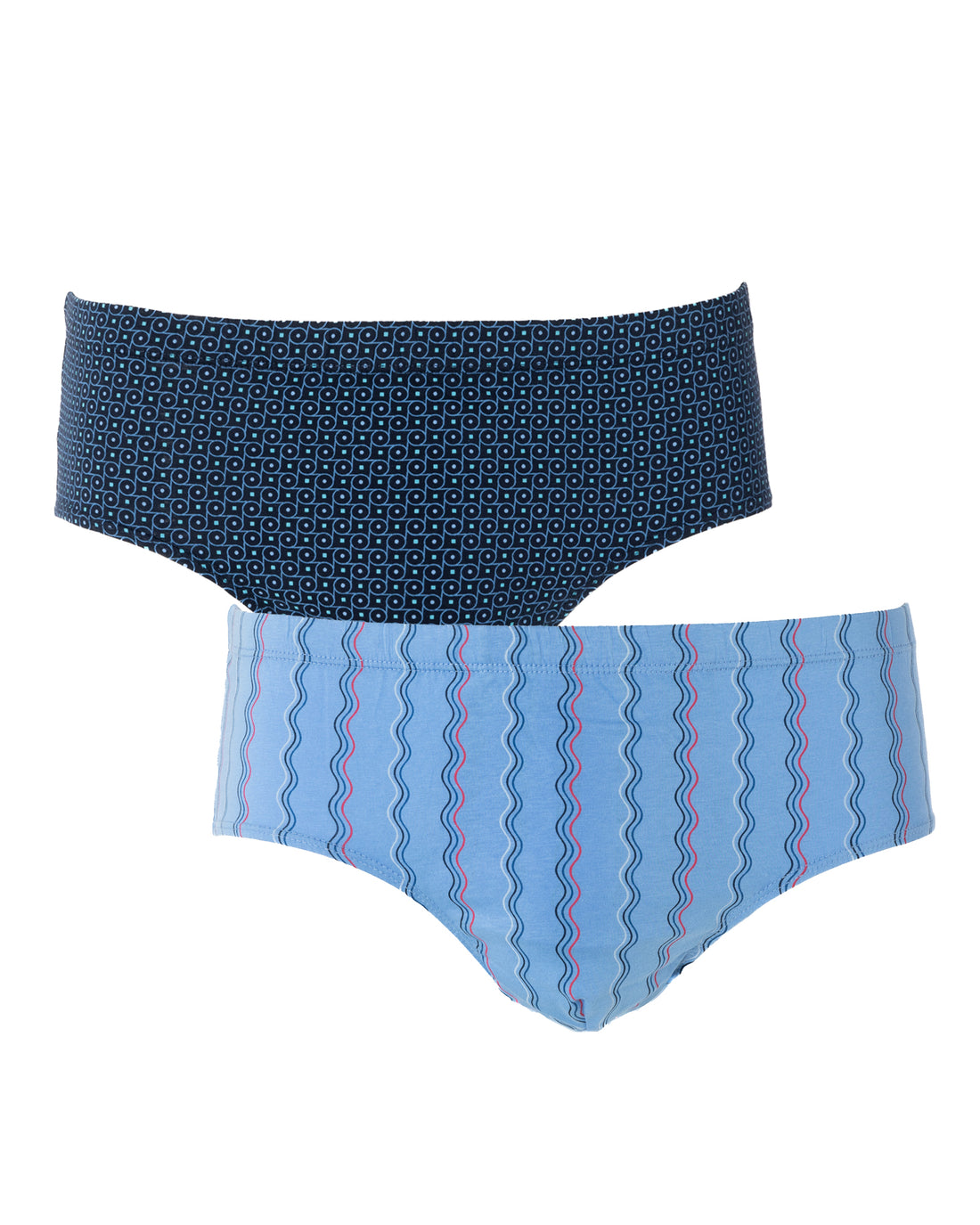Lot de 2 slips taille haute fermé imprimés mercerisés marine et bleu mer G144.2