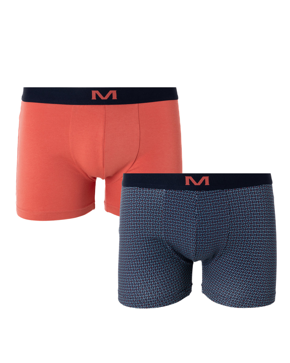 Lot de 2 Shortys en Coton BIO Stretch MARINE et ORANGE G262.2