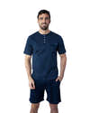 Pyjama 2 Pièces Homme En Coton - Chemise Manches Courtes Et Short - Ensemble Décontracté Pour L'Été - Couleur Unie - 4
