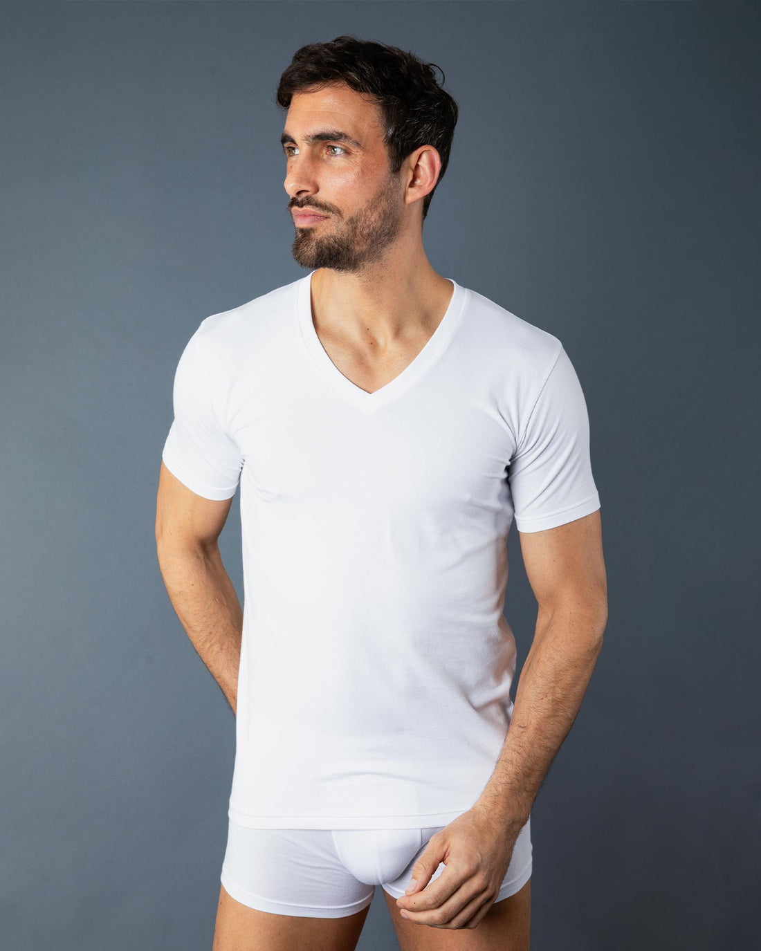 T-shirt Blanc Col V en coton SUPIMA® G605