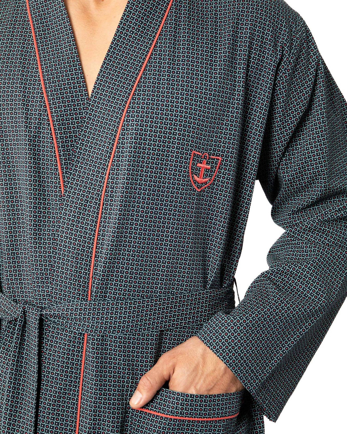 Bathrobe in Pure Cotton Printed Poplin Lined with Sponge NAVY BLUE