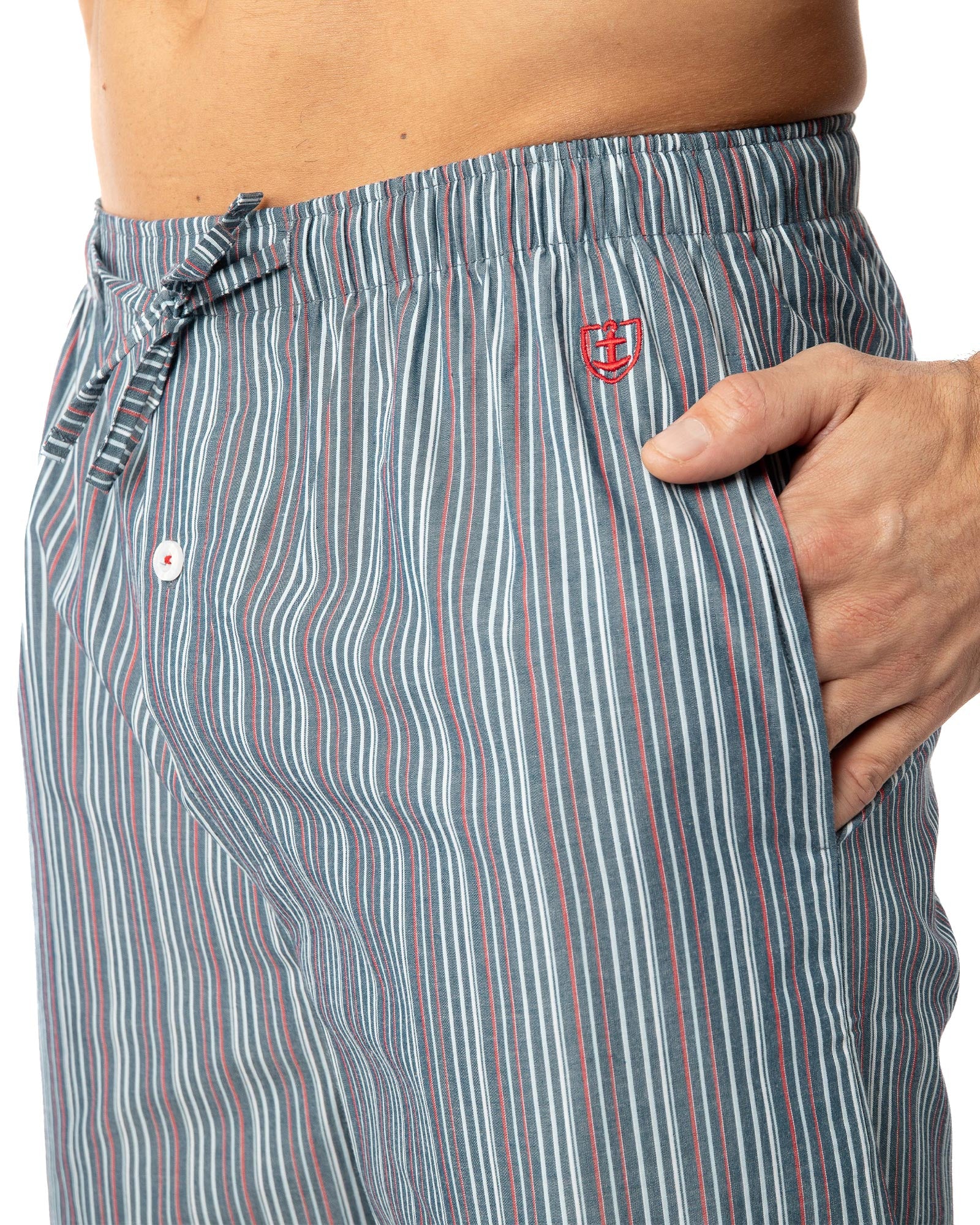 Pantalon Homewear rayé en Popeline de Pur Coton peigné MARINE G835