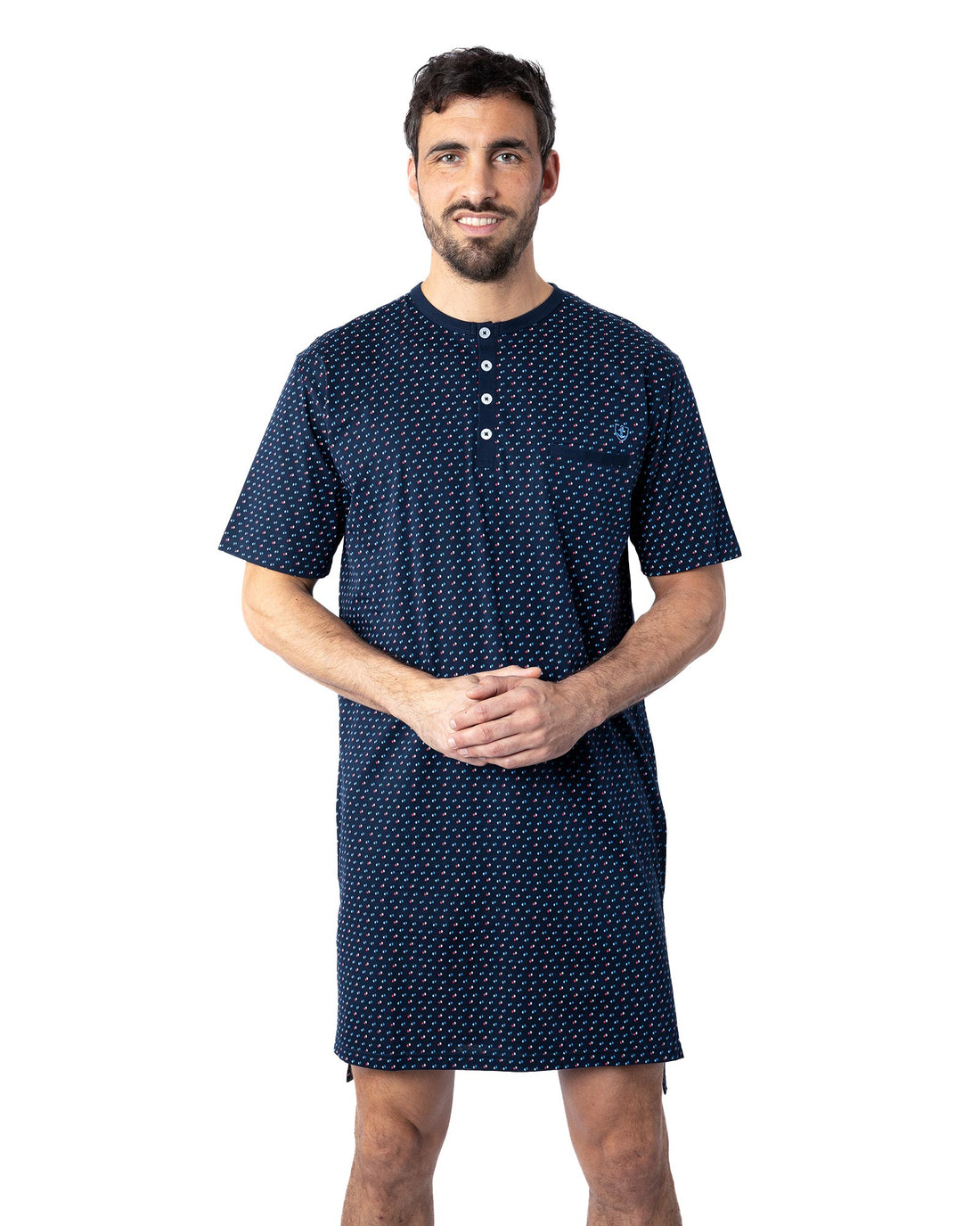 Liquette pour Homme Col boutonné en jersey Mercerisé imprimé Marine G838