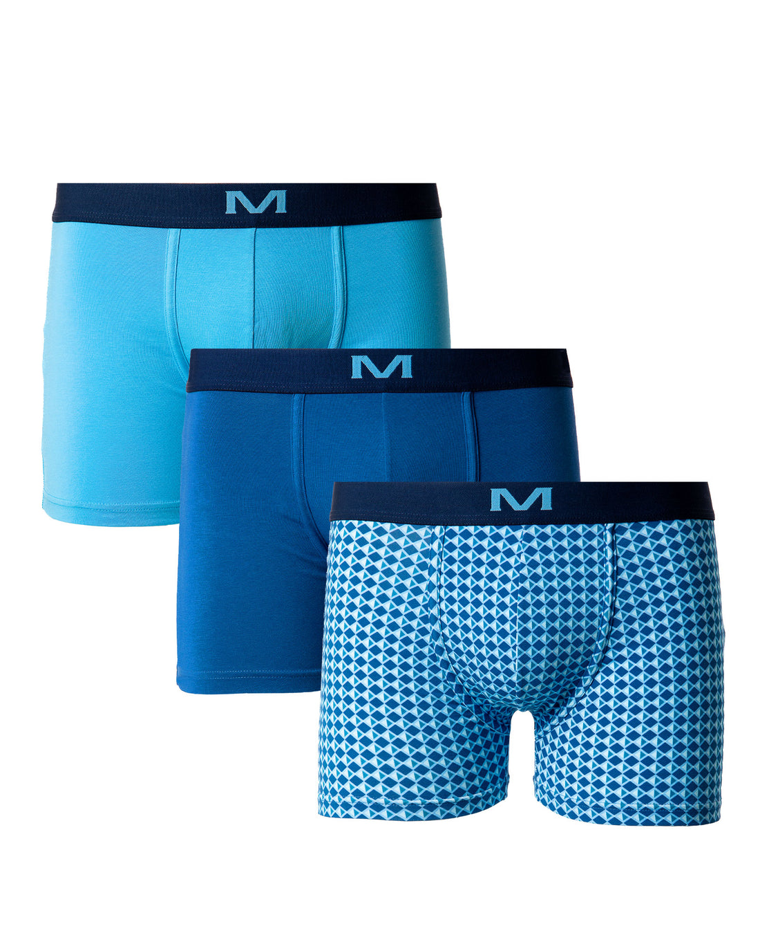 Lot de 3 Shortys en Coton BIO Stretch LAGON/INDIGO/IMPRIME H293.3