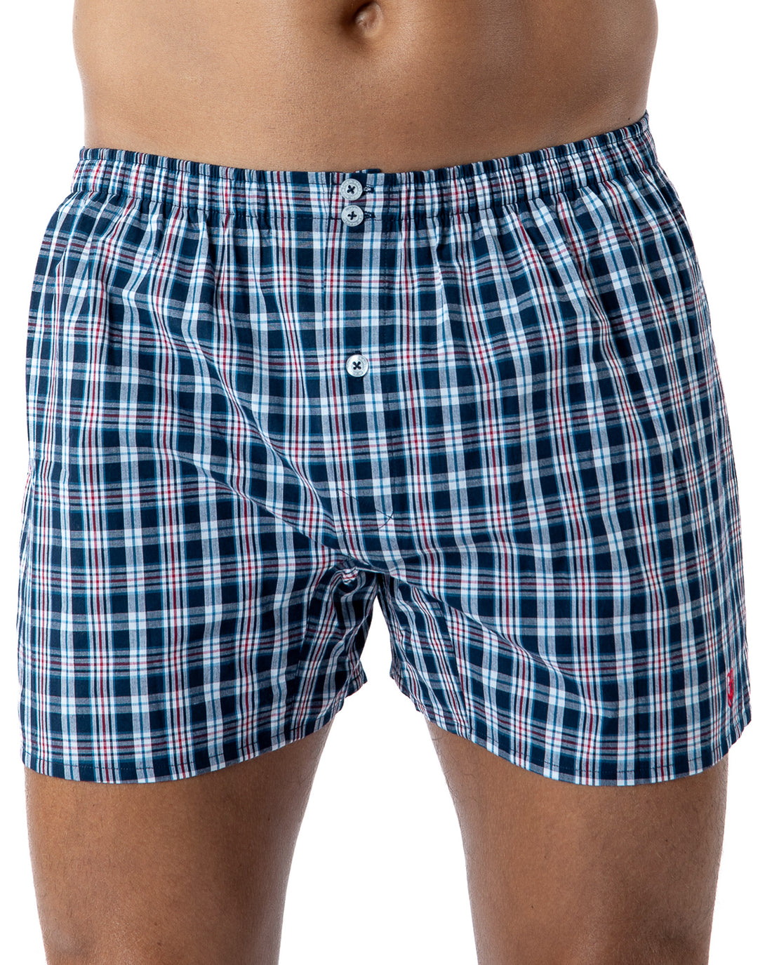 Caleçon avec Slip Intérieur en Popeline de pur coton à carreaux Marine H363