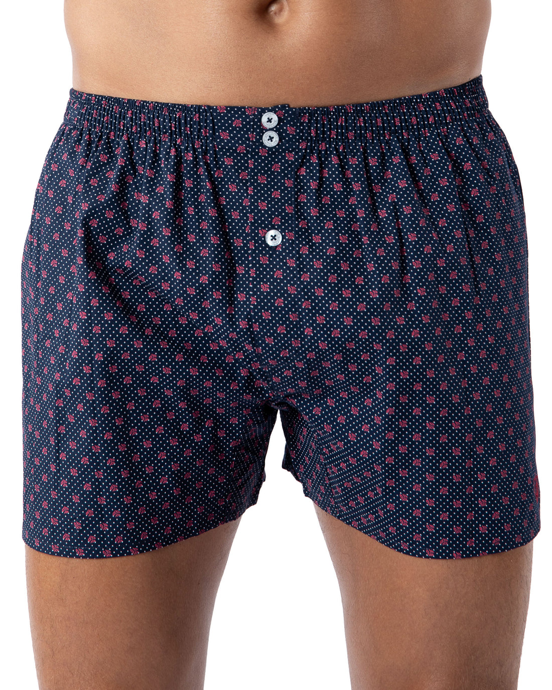 Caleçon slippé en Popeline de pur coton imprimé Micro pois Marine H365