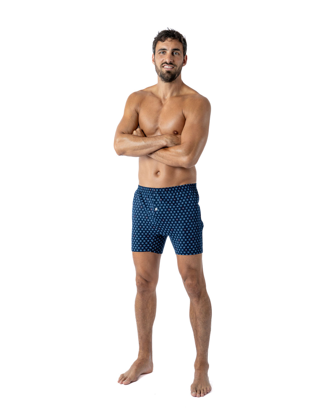 Boxer Short en Jersey de Coton Mercerisé Imprimé MARINE H367