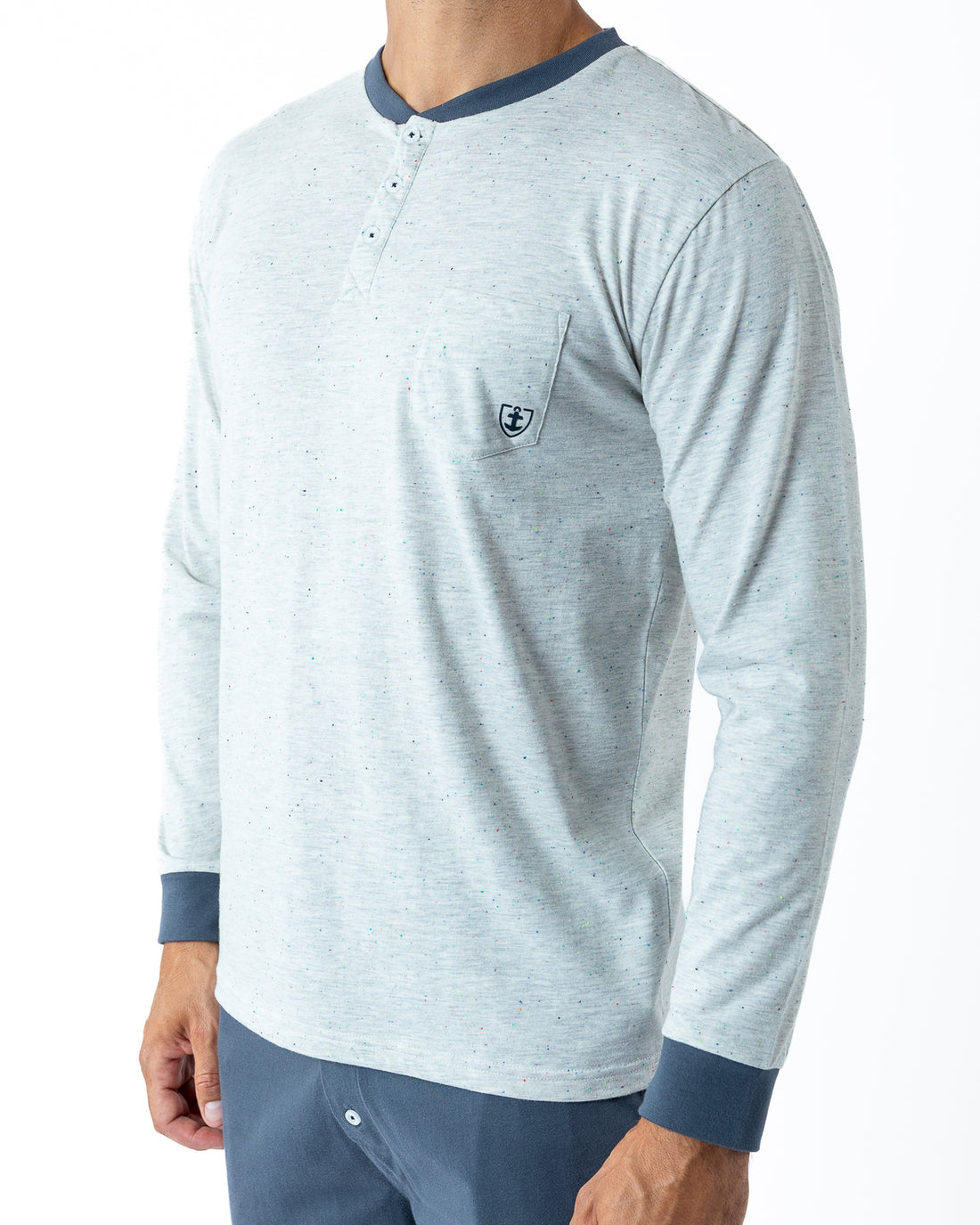 Pyjama homme Col boutonné en Jersey de coton écru chiné et anthracite H415