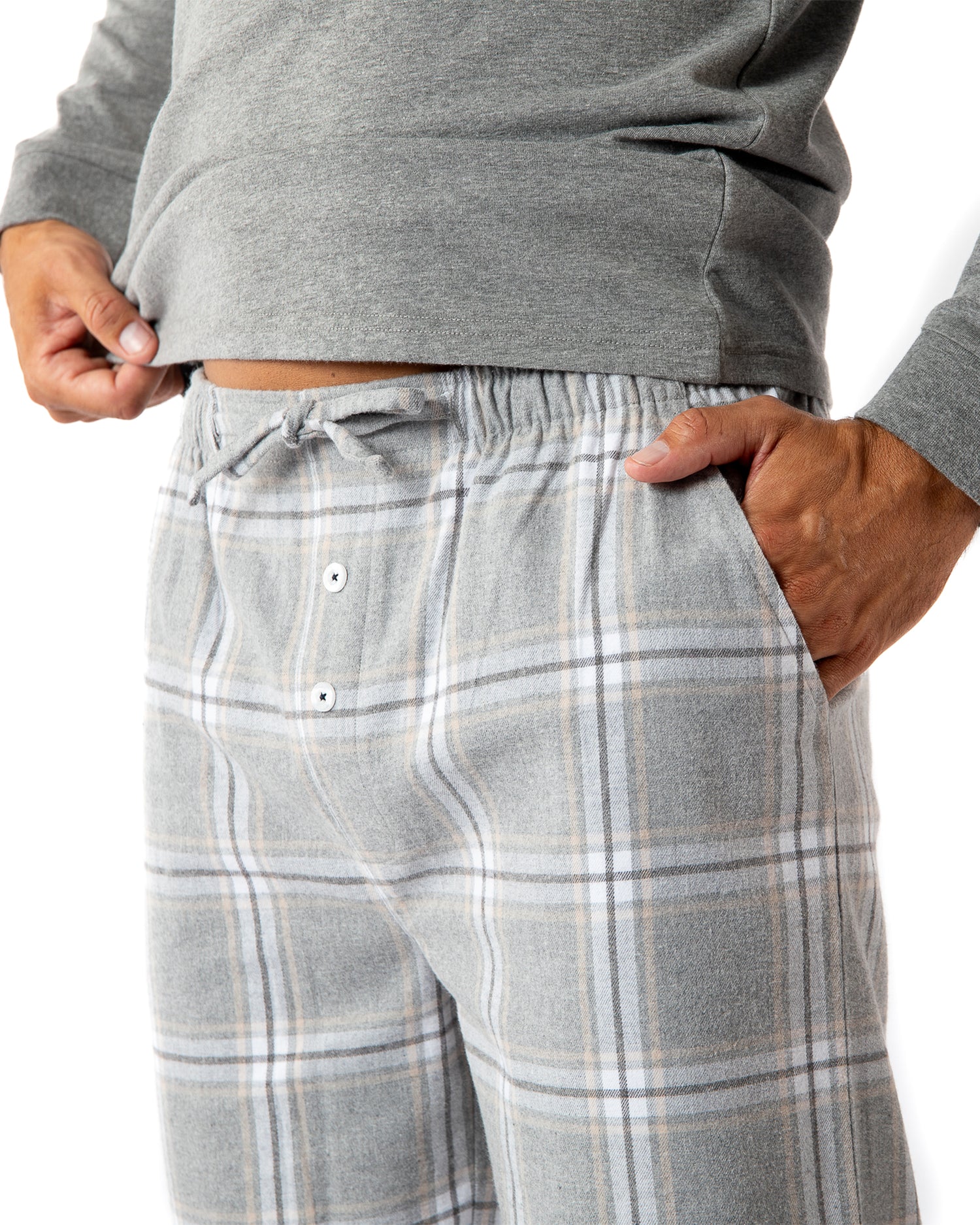 Pyjama Long col boutonné en jersey de coton anthracite chiné et flanelle H420