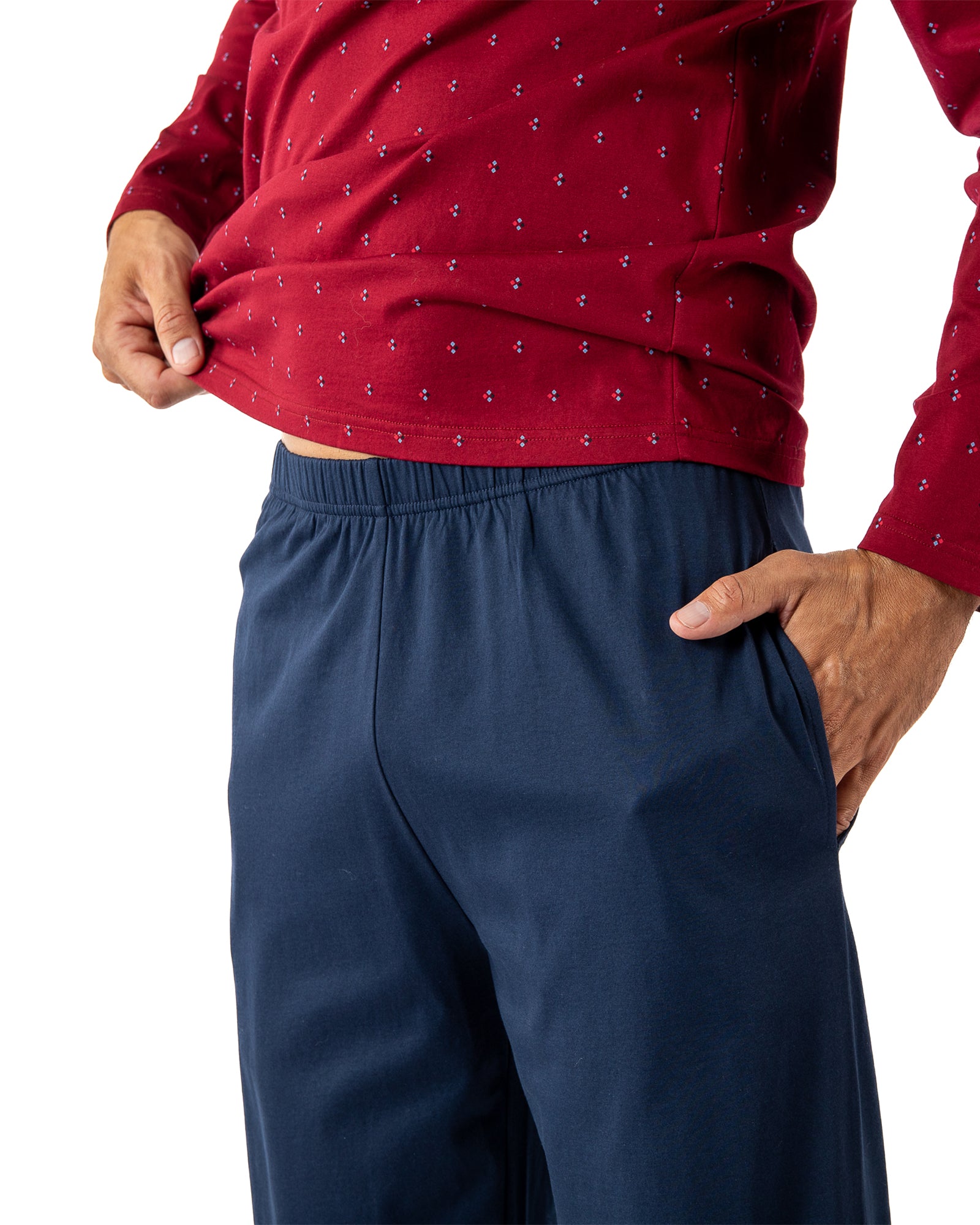 Pyjama long pour homme Col Boutonné en Jersey Mercerisé Imprimé Bordeaux H461