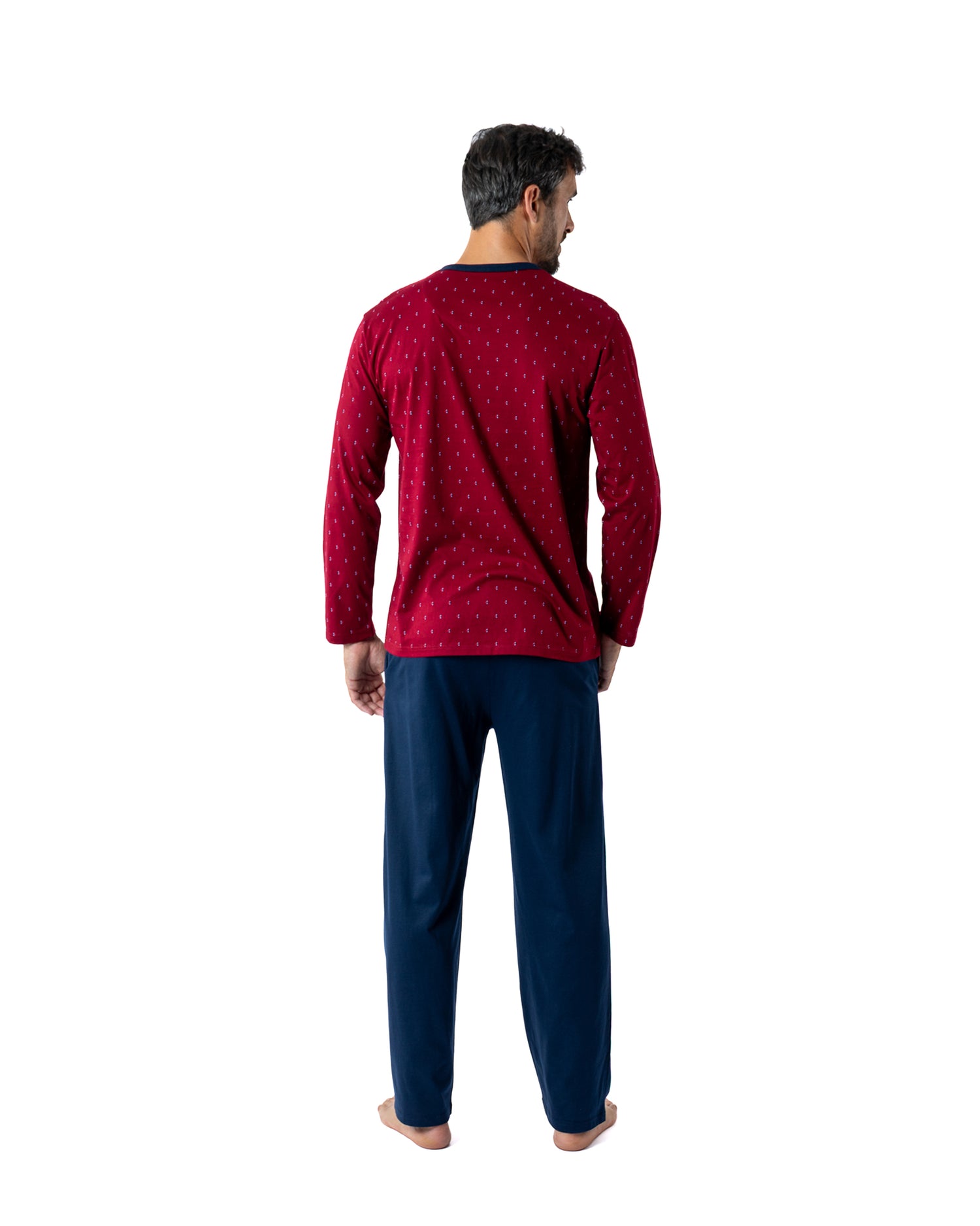 Pyjama long pour homme Col Boutonné en Jersey Mercerisé Imprimé Bordeaux H461