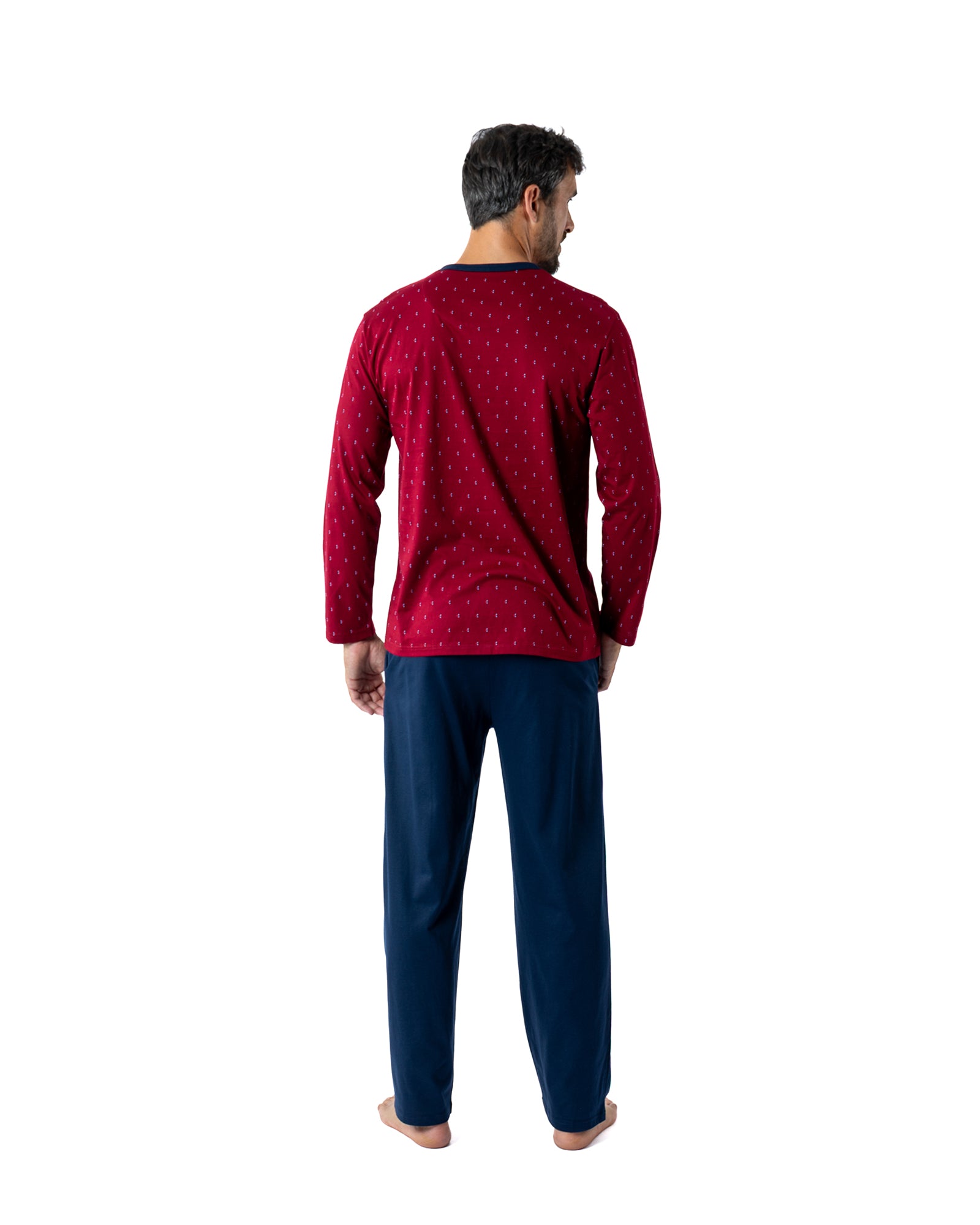 Pyjama long pour homme Col Boutonné en Jersey Mercerisé Imprimé Bordeaux H461
