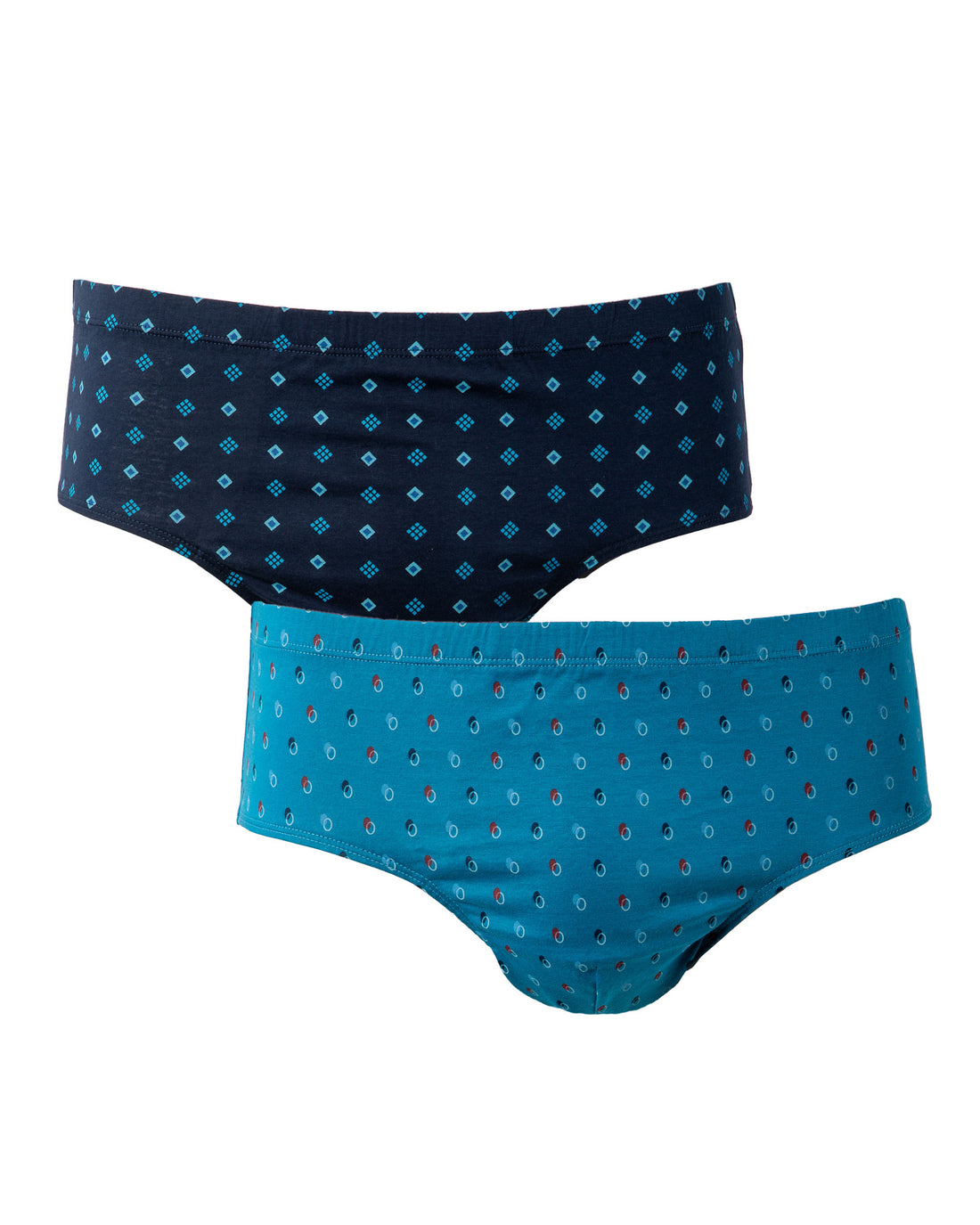 Lot x2 slips taille haute fermé imprimés mercerisés marine et pétrole I104.2