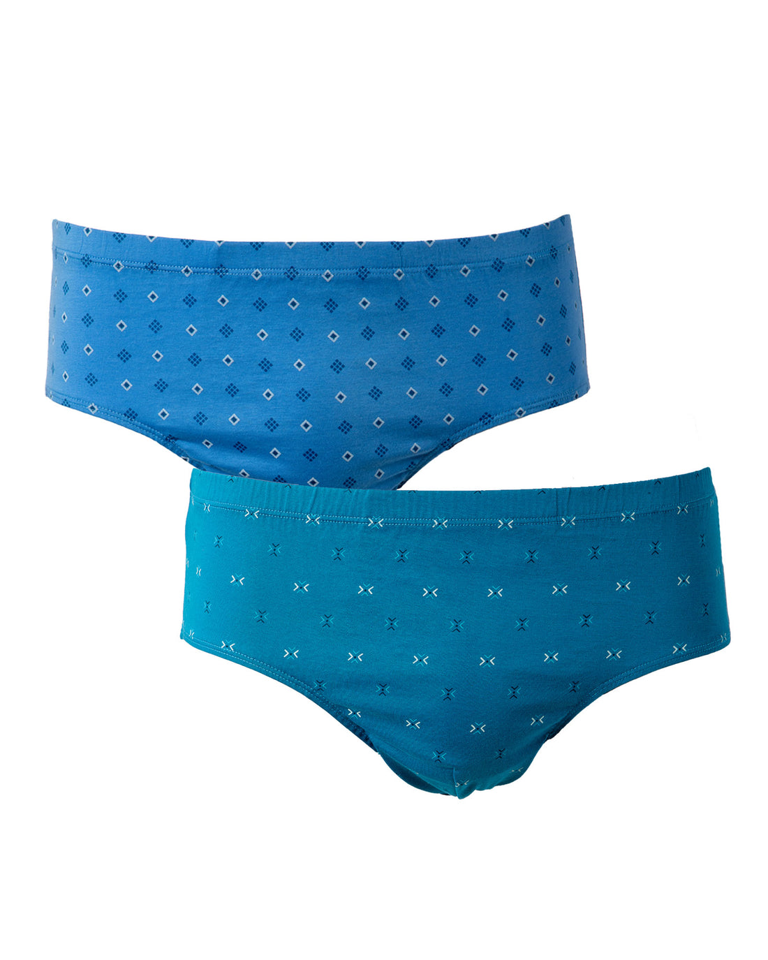 Lot x2 slips taille haute fermé imprimés mercerisés bleu et pétrole I106.2