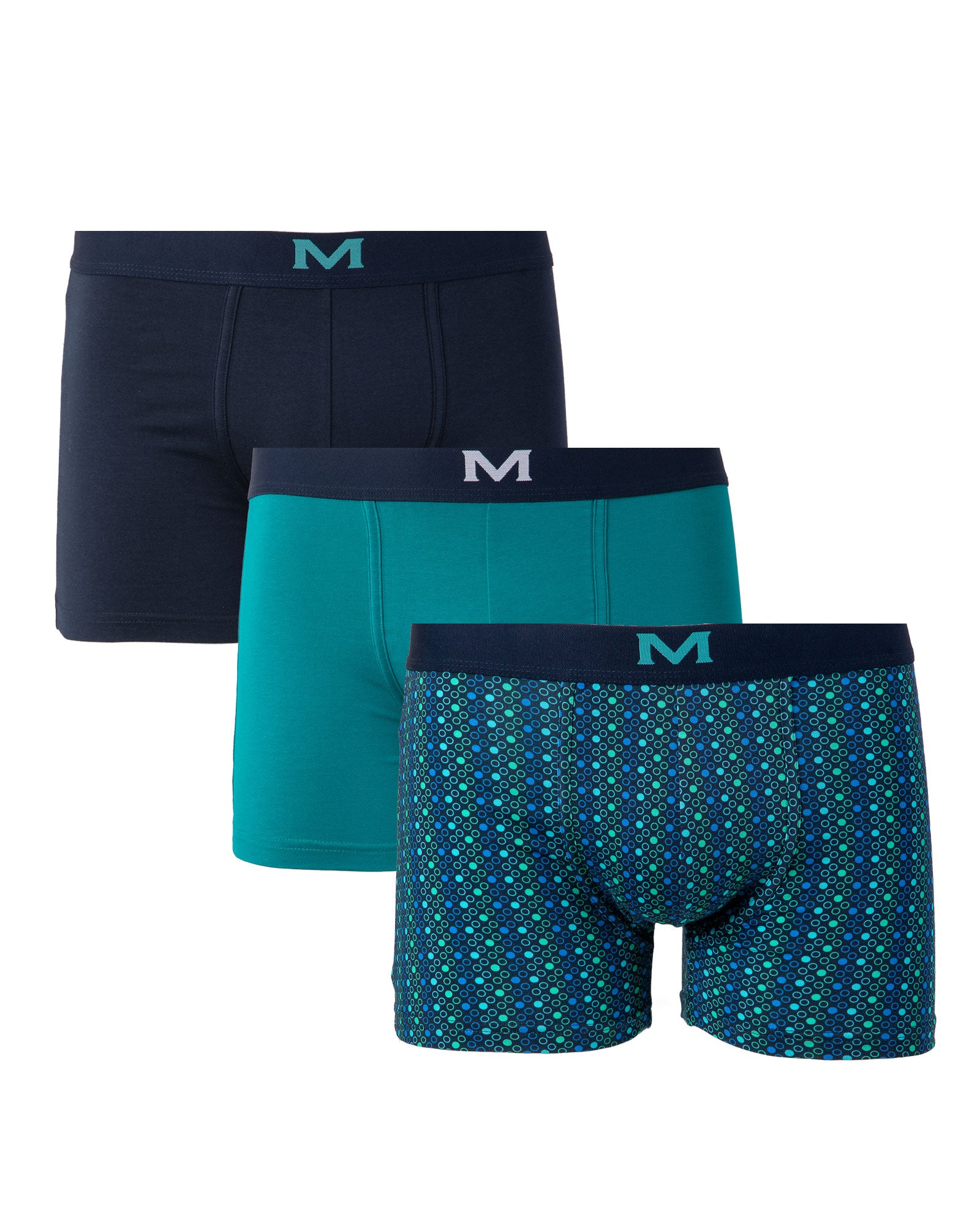 Pack de 3 Shortys en Coton BIO Stretch MARINE/CANARD/IMPRIME I203.3