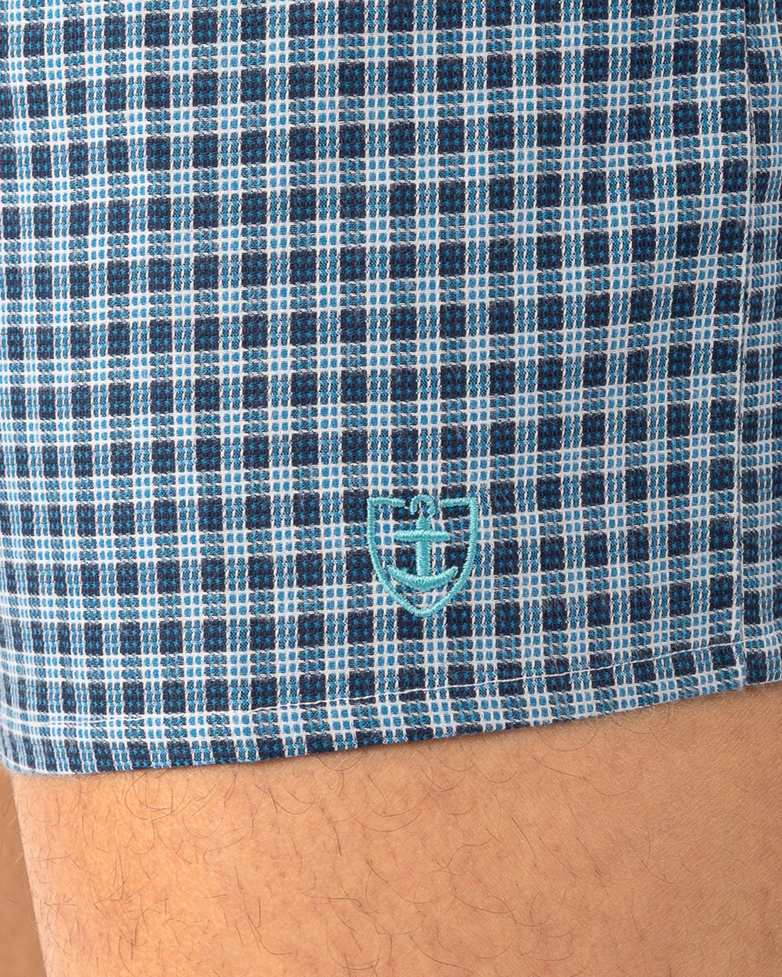 Caleçon avec suspensoir en Popeline pur coton à petits carreaux MARINE I316