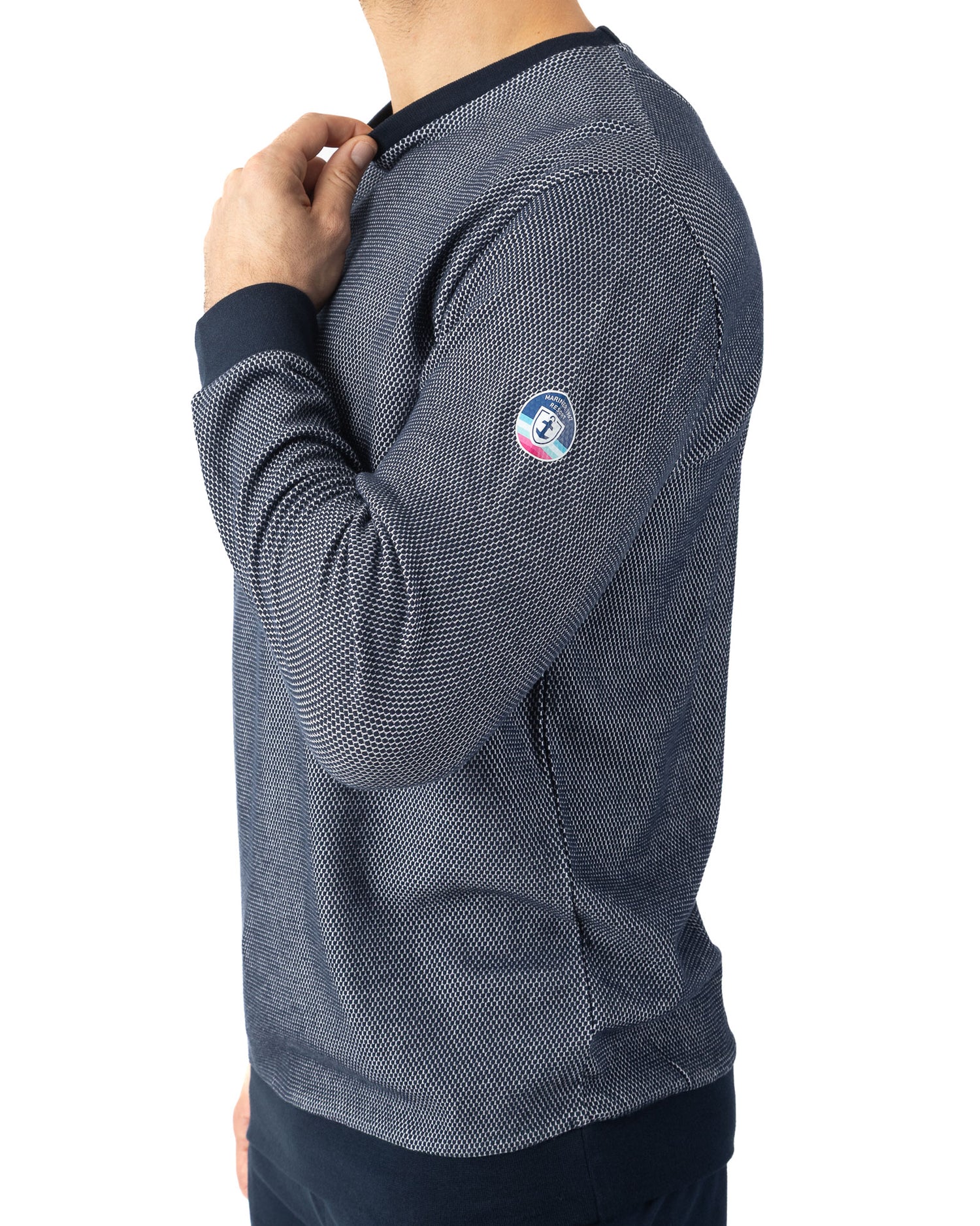 Pyjama homme Col rond maille Piqué jacquard en coton Marine I470