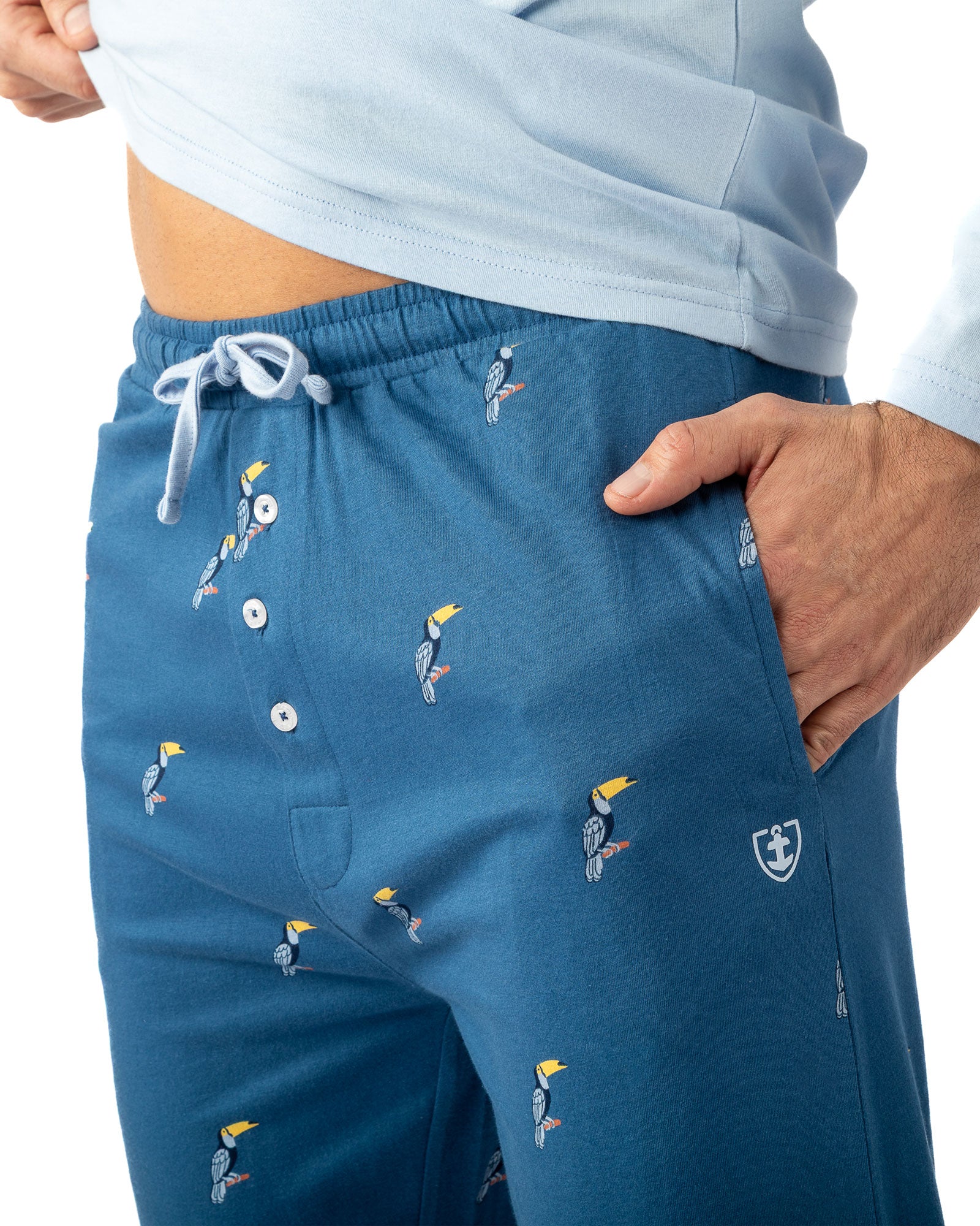 Pyjama Long Homme Col Boutonné en jersey de coton peigné Ciel et bleu nuit I473