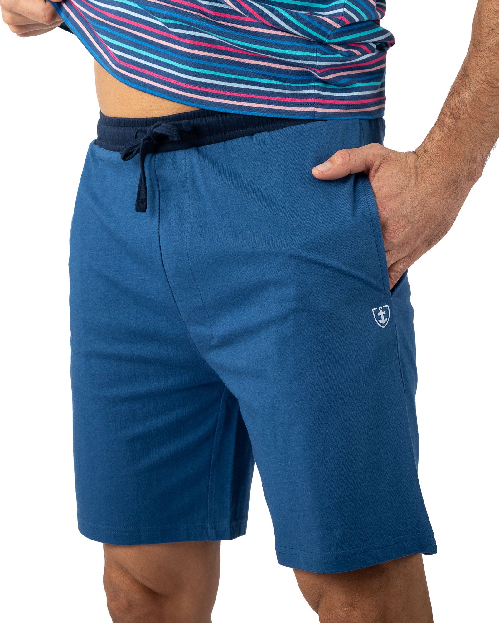 Pyjacourt pour Homme col V en jersey de coton rayé Bleu Indigo I511