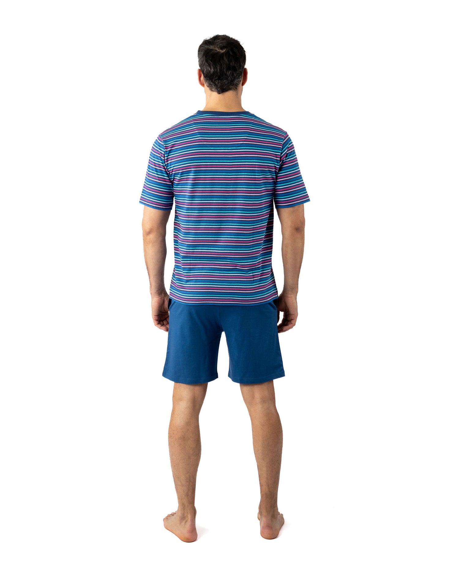 Pyjacourt pour Homme col V en jersey de coton rayé Bleu Indigo I511