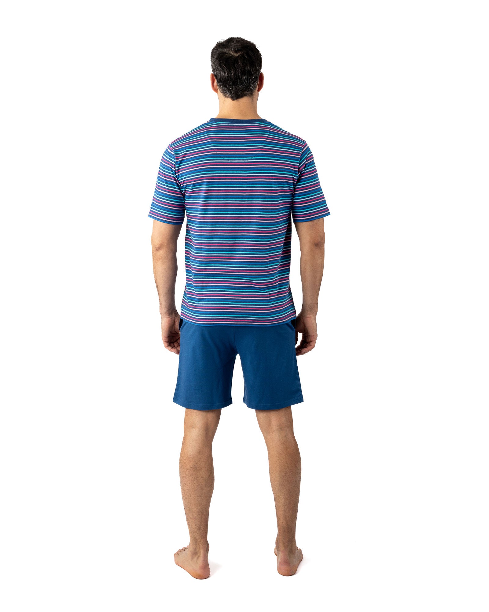 Pyjacourt pour Homme col V en jersey de coton rayé Bleu Indigo I511