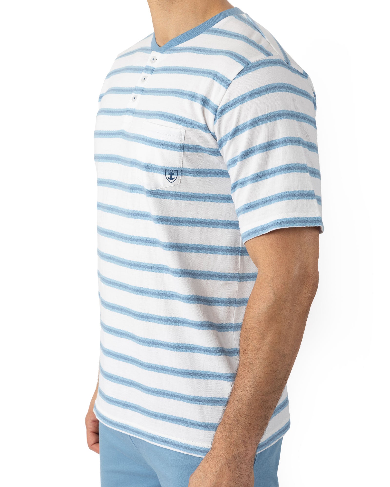 Pyjashort Homme Col Boutonné en maille Jacquard et jersey de coton Bleu I514