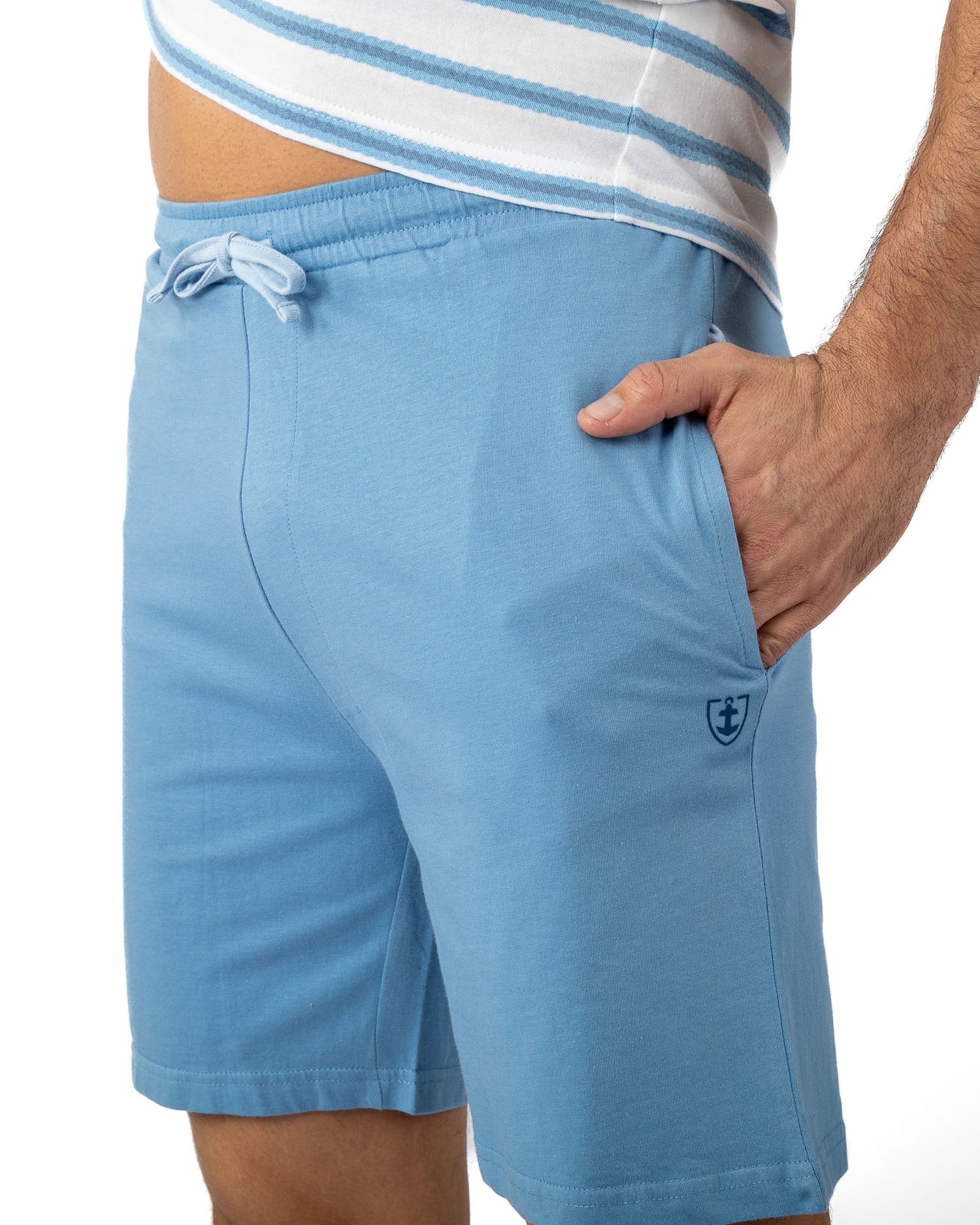Pyjashort Homme Col Boutonné en maille Jacquard et jersey de coton Bleu I514