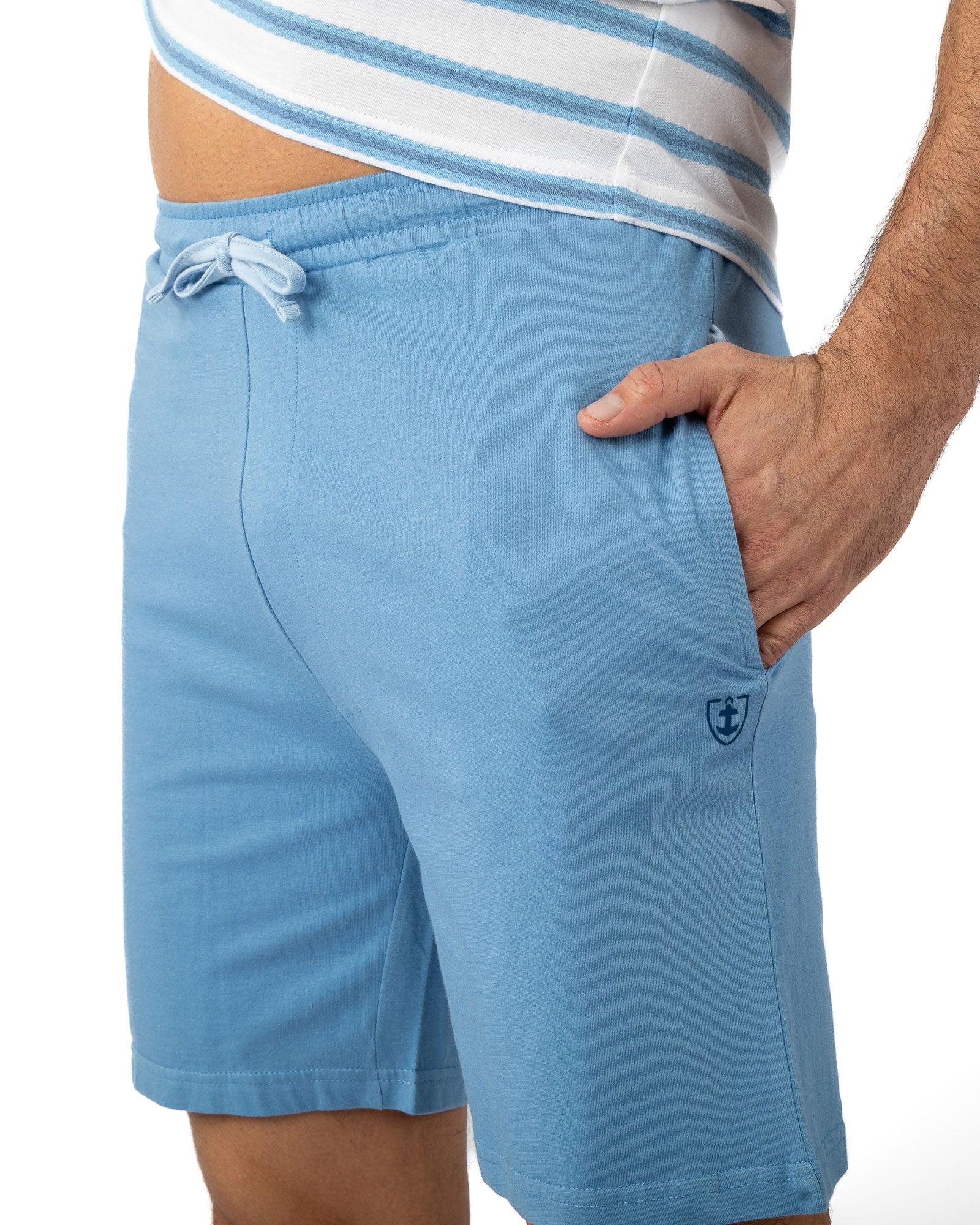Pyjashort Homme Col Boutonné en maille Jacquard et jersey de coton Bleu I514