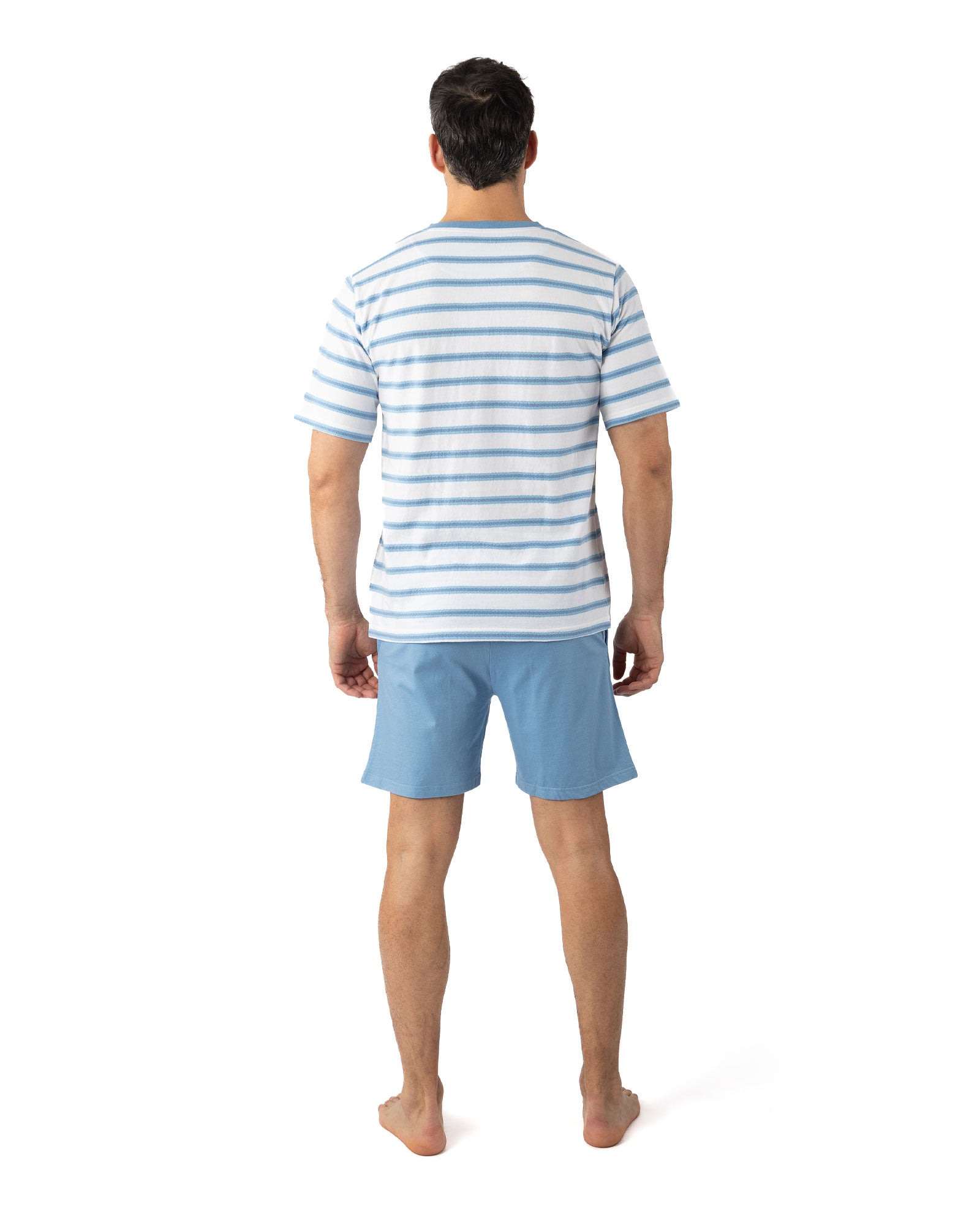Pyjashort Homme Col Boutonné en maille Jacquard et jersey de coton Bleu I514