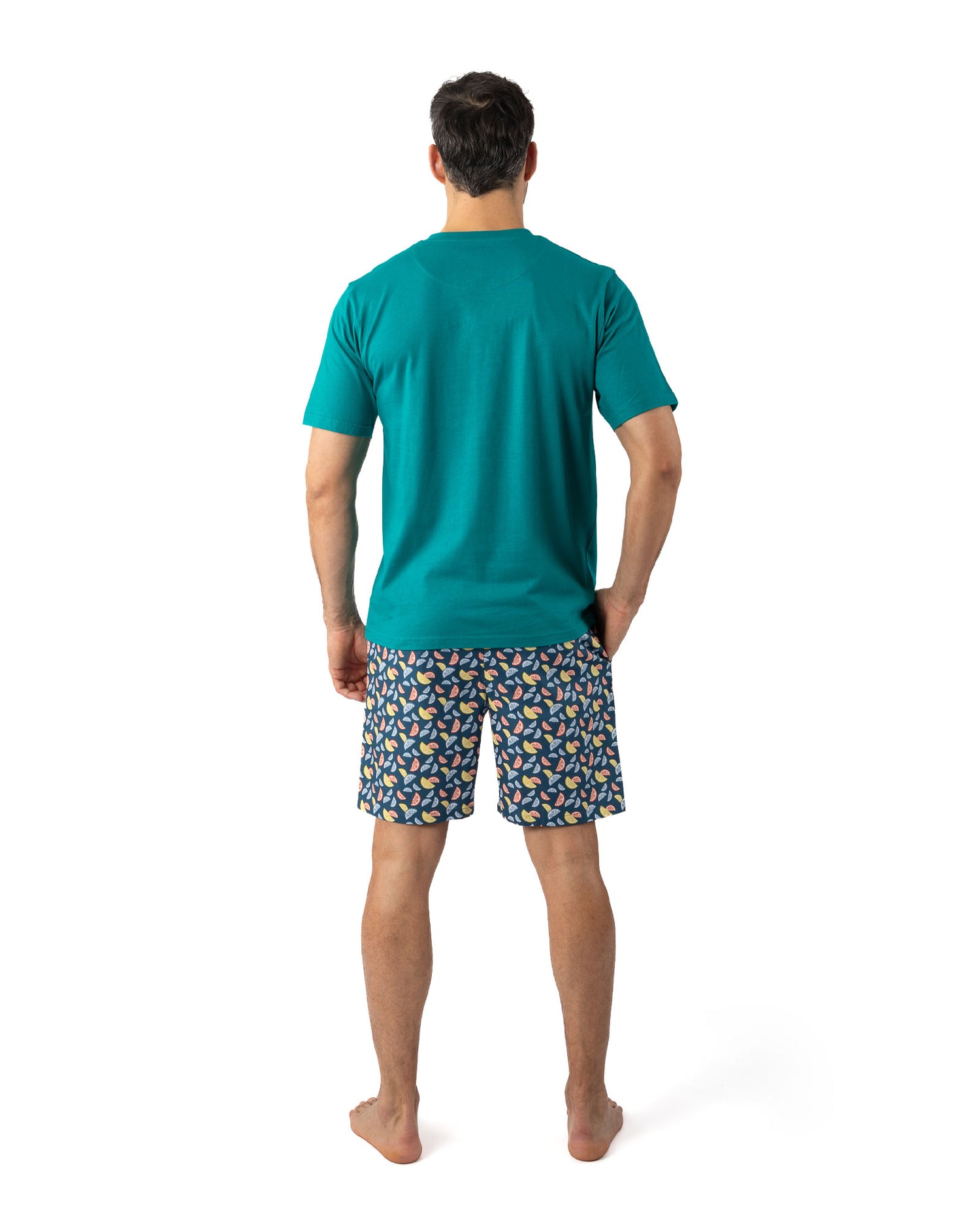 Pyjashort Homme col boutonné en jersey de pur coton uni et  popeline imprimée Canard I521