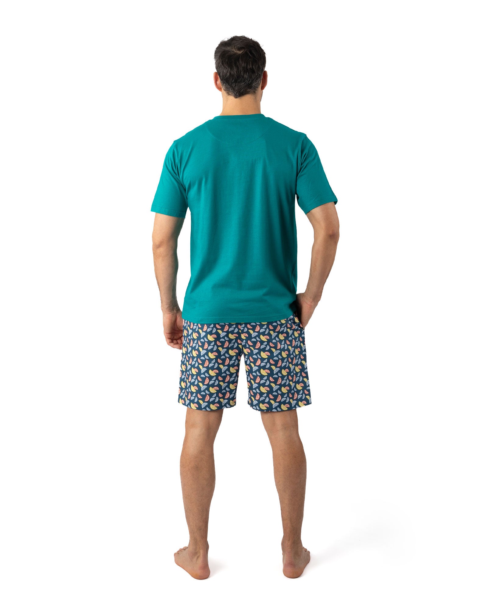 Pyjashort Homme col boutonné en jersey de pur coton uni et  popeline imprimée Canard I521