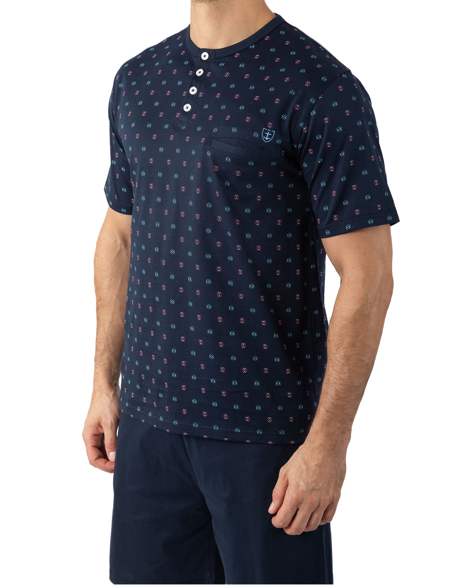 Pyjacourt Homme Col boutonné en Jersey de Coton Mercerisé Marine I524