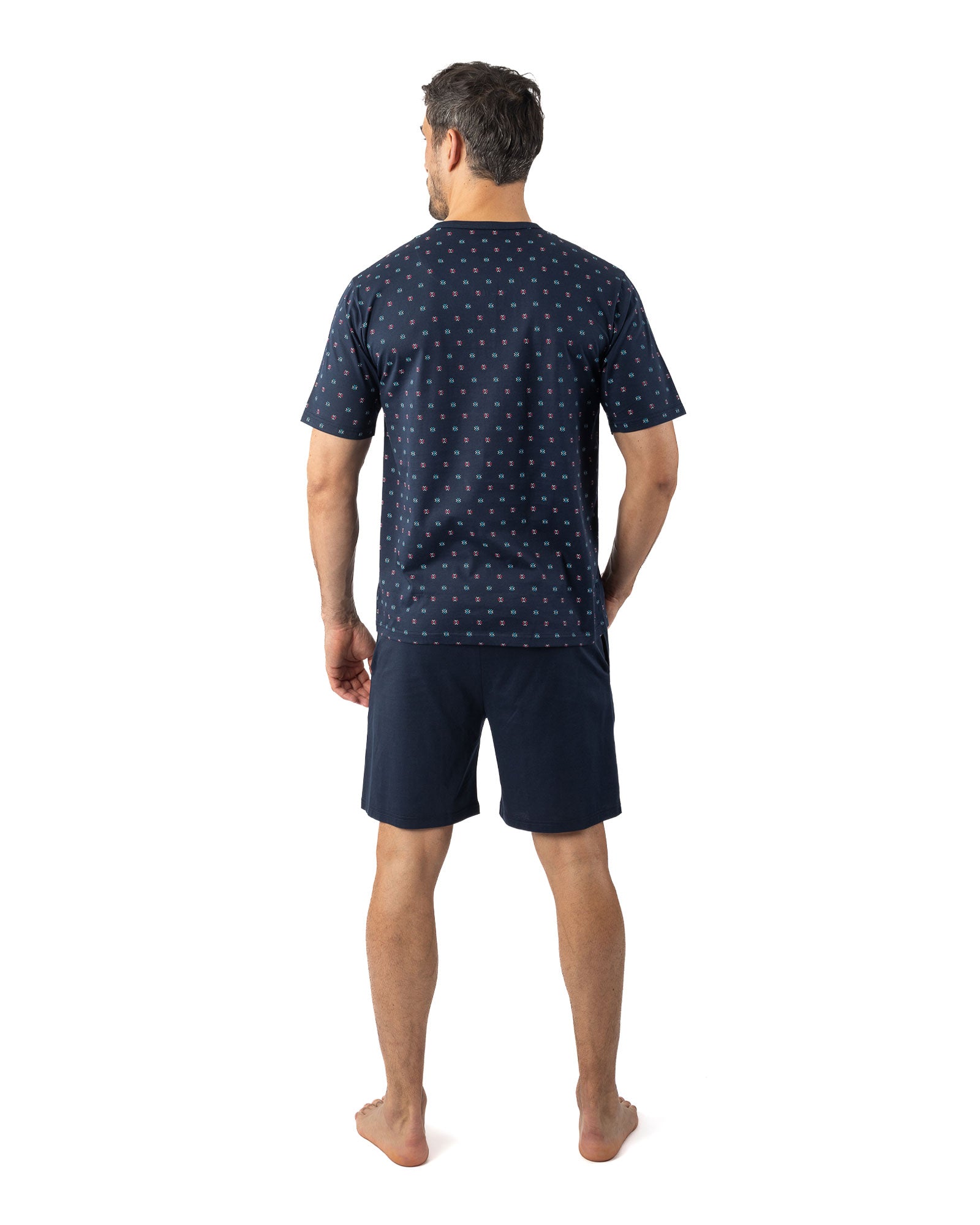 Pyjacourt Homme Col boutonné en Jersey de Coton Mercerisé Marine I524