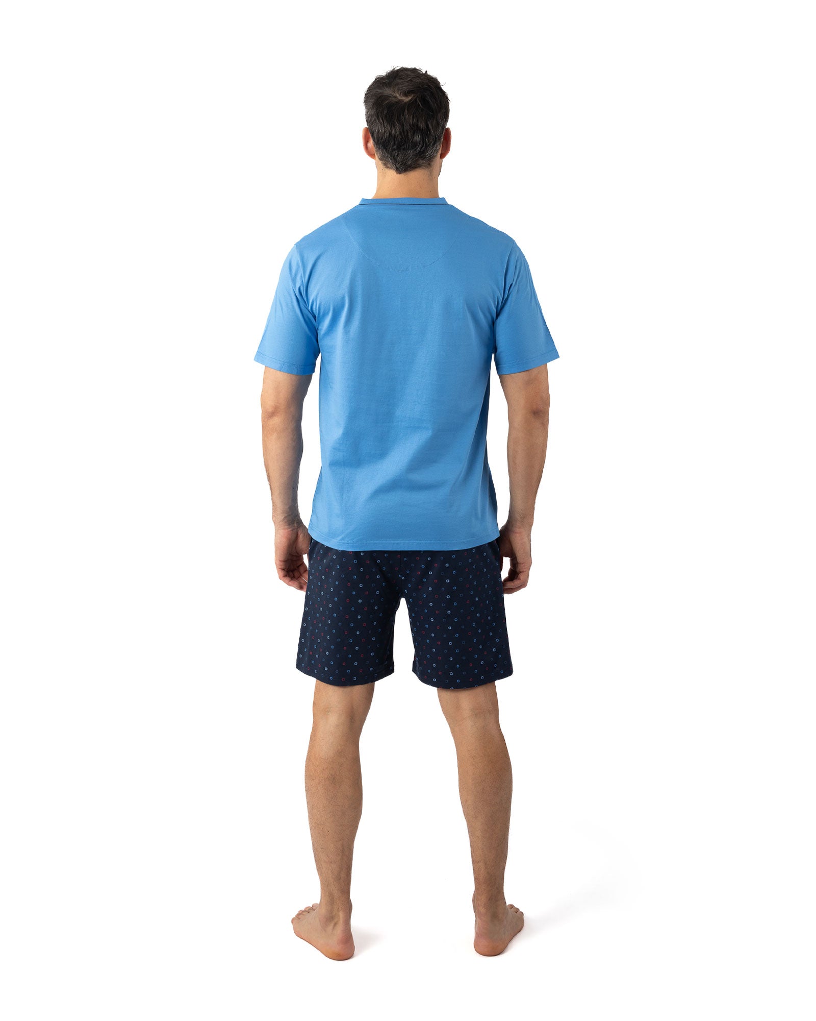 Pyjacourt pour homme col V en Jersey de Coton Mercerisé Bleu I527