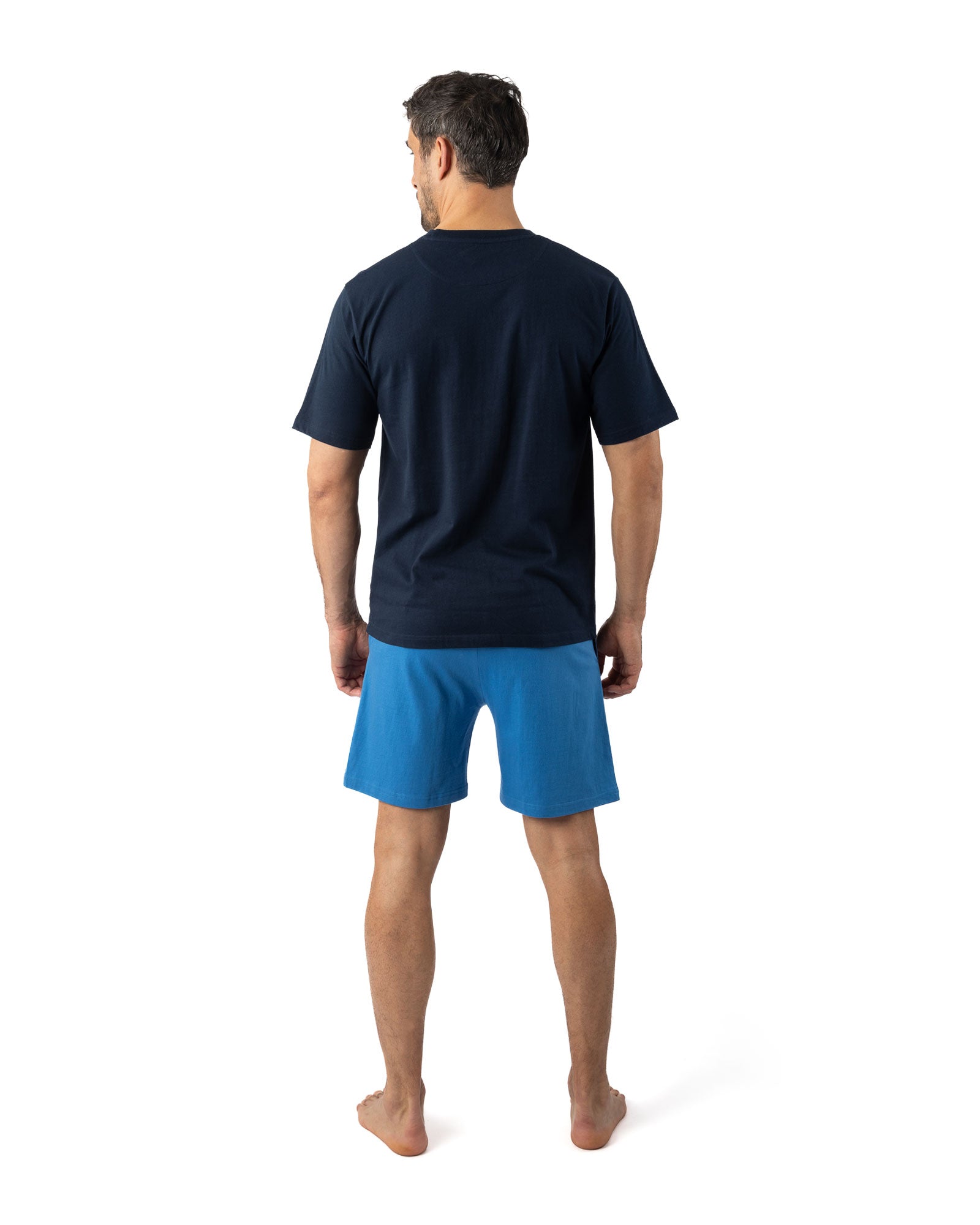 Pyjama short Homme col rond en jersey de coton Marine I528