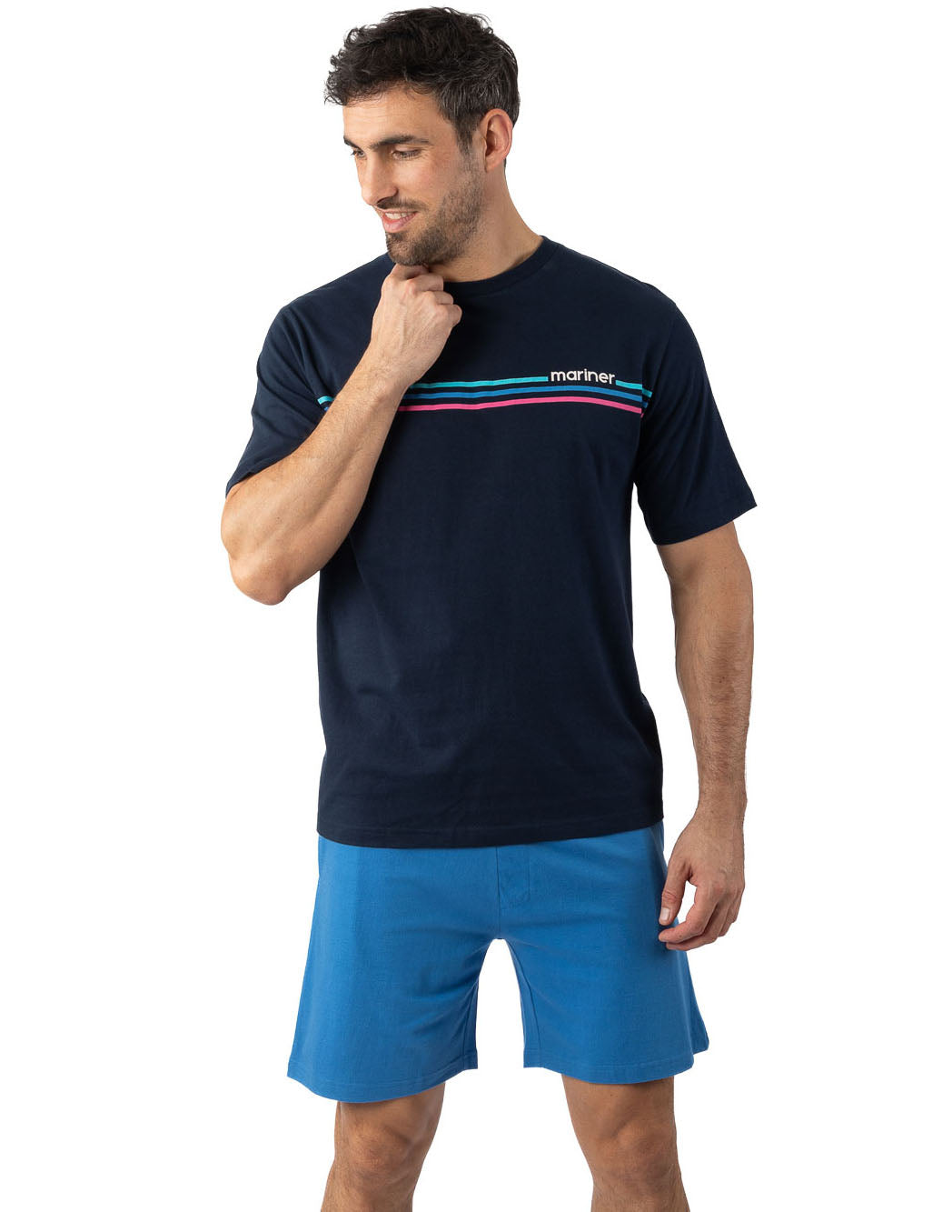 Pyjama short Homme col rond en jersey de coton Marine I528