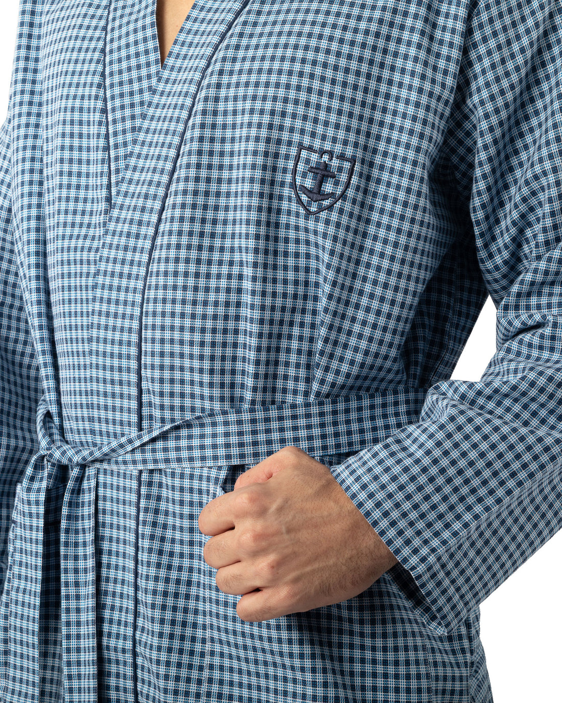 Peignoir pour Homme en Popeline à carreaux pur Coton Doublée Eponge MARINE I725