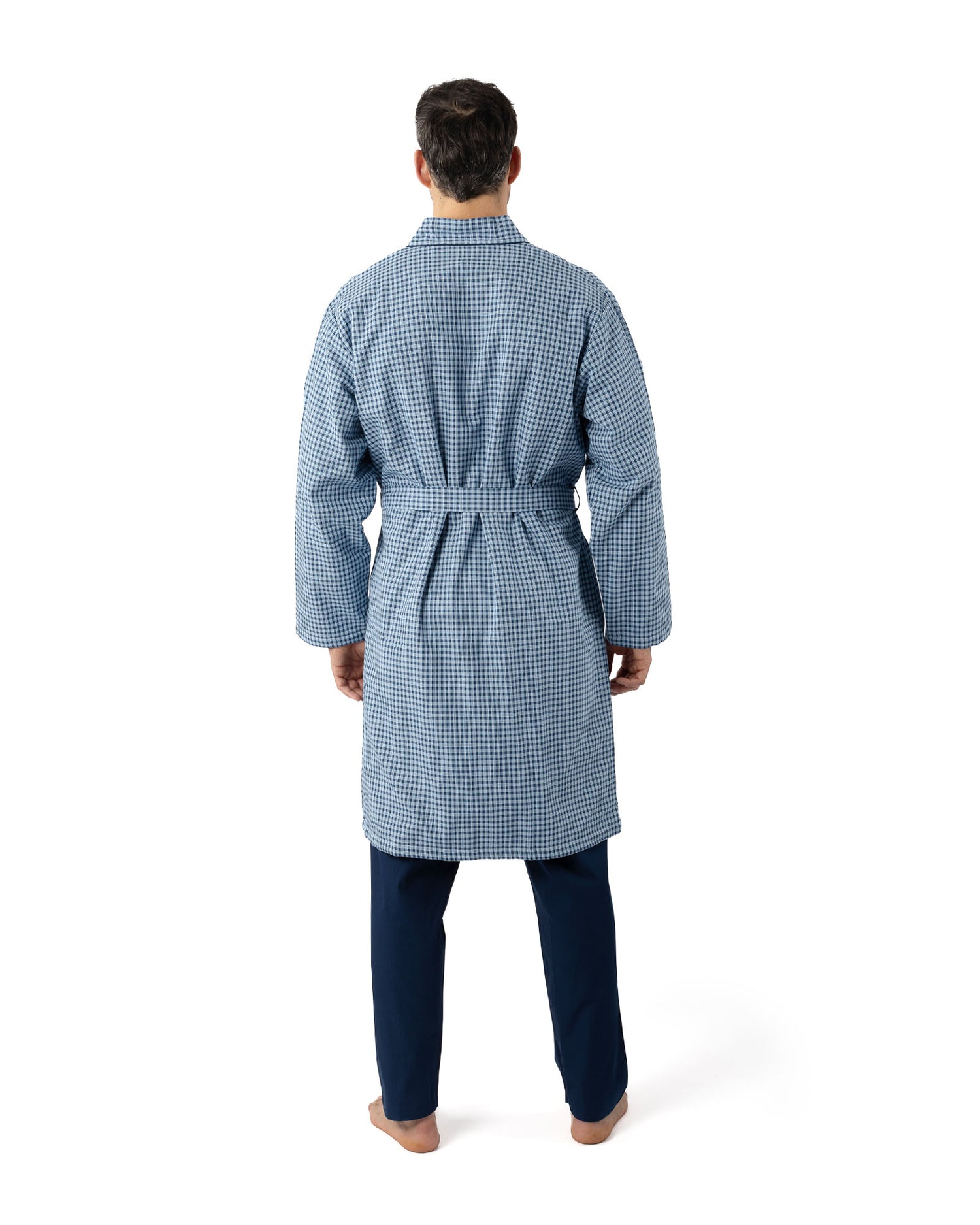 Peignoir pour Homme en Popeline à carreaux pur Coton Doublée Eponge MARINE I725