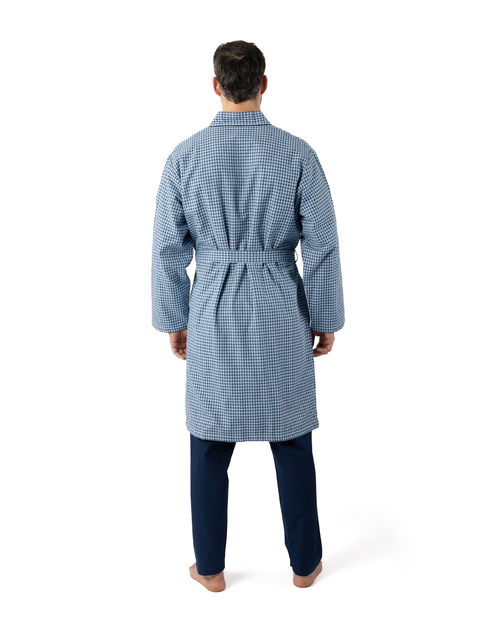 Peignoir pour Homme en Popeline à carreaux pur Coton Doublée Eponge MARINE I725