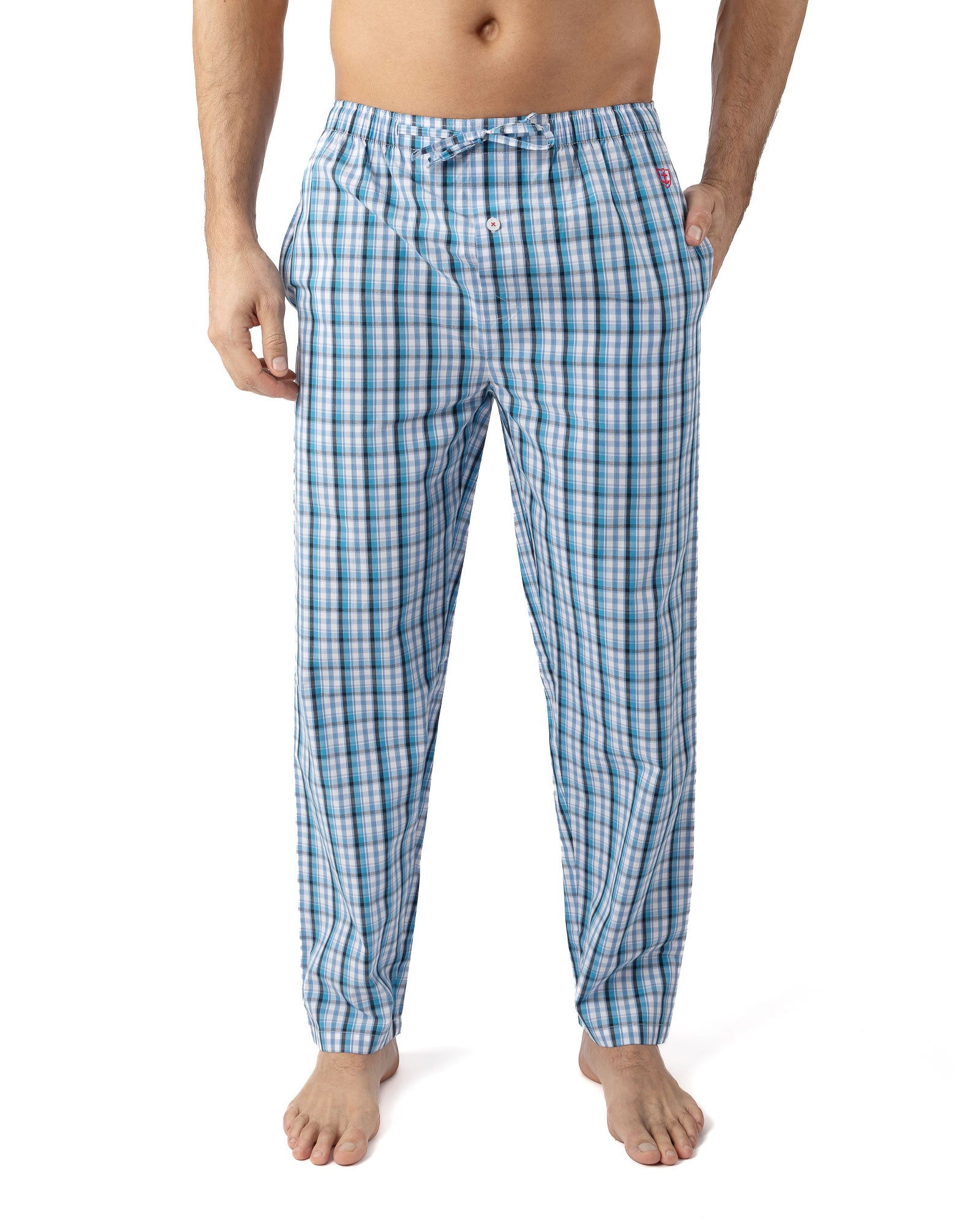 Pantalon Homewear écossais en Popeline de Pur Coton peigné BLEU I844