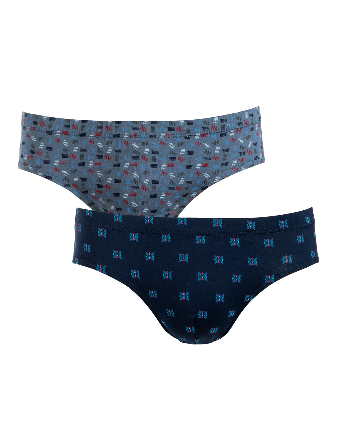 Lot x2 Slips taille basse mercerisés et imprimés Marine et Gris J110.2