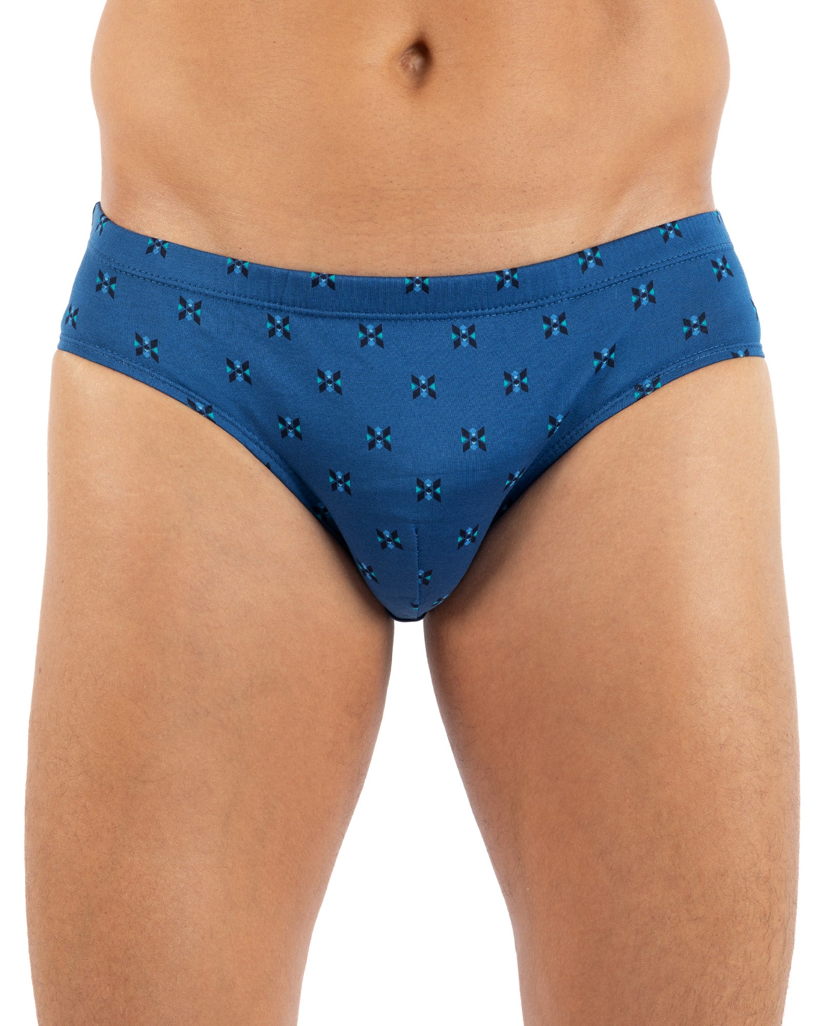 Lot x2 Slips taille basse mercerisés et imprimés Bleu J113.2