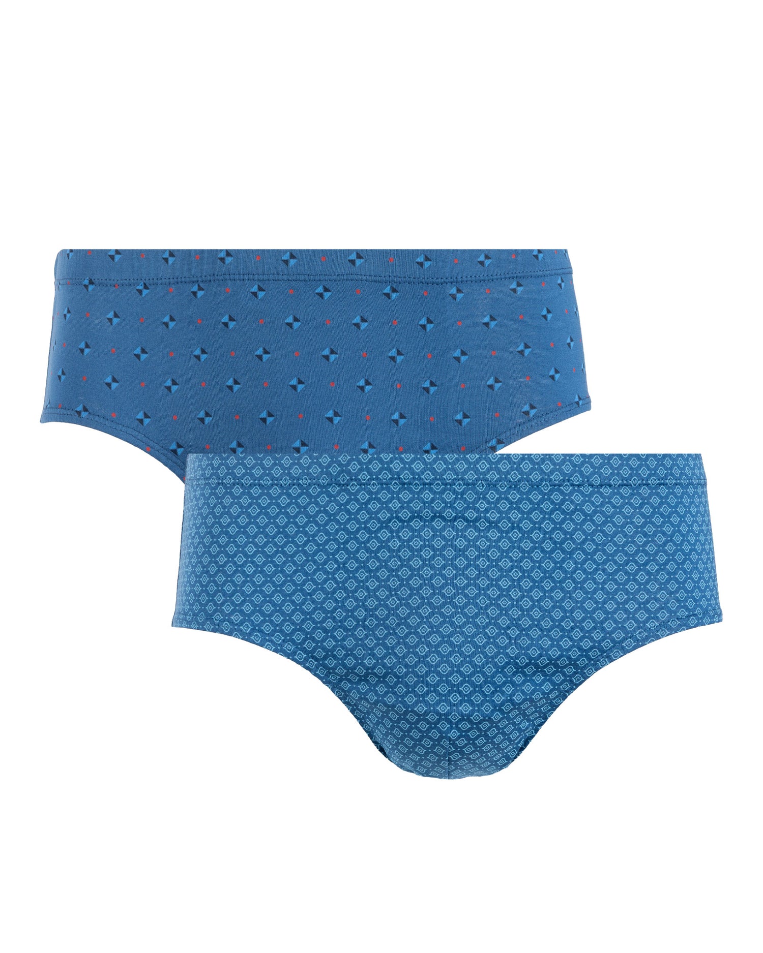 Lot x2 slips taille haute fermé imprimés mercerisés bleu J114.2