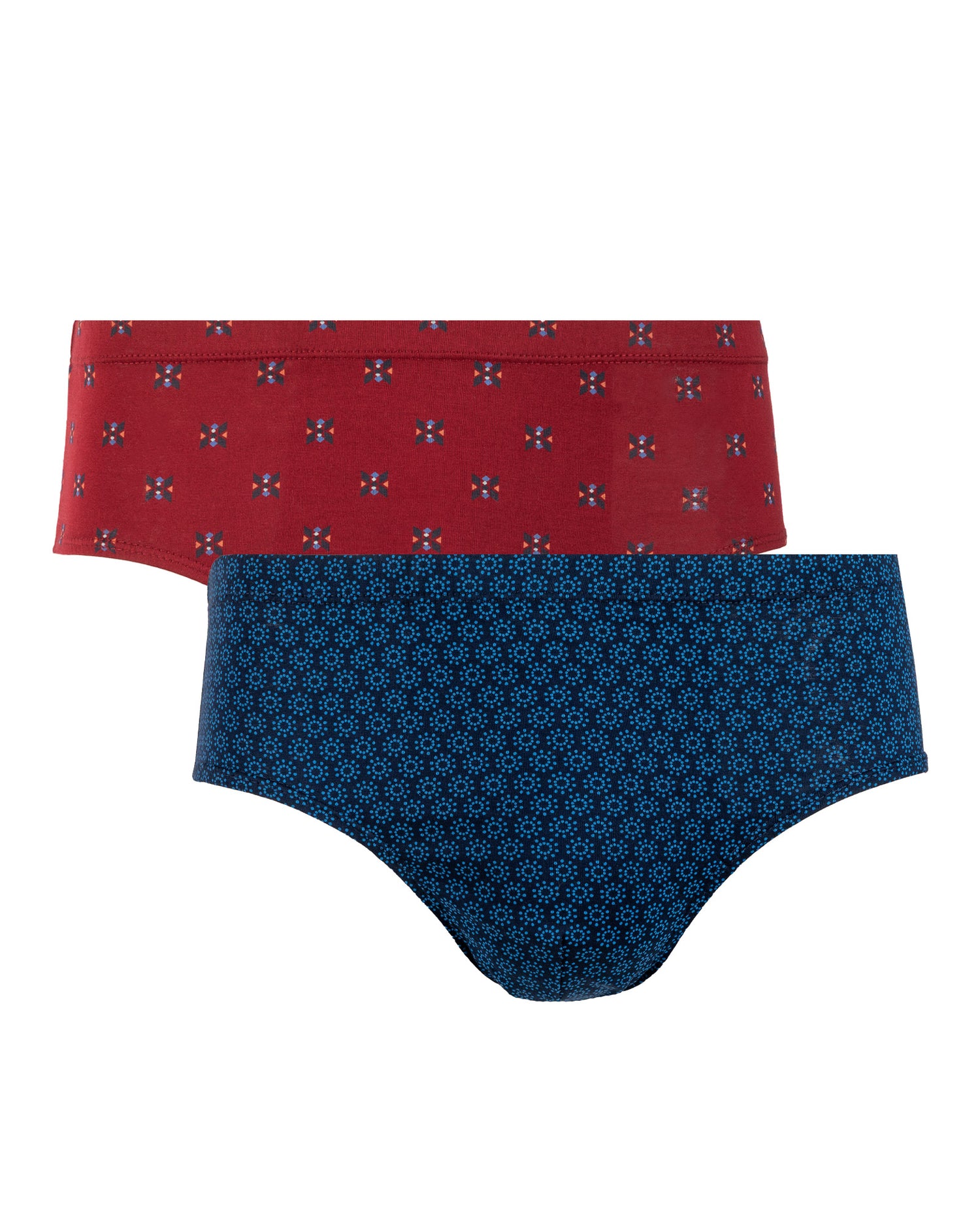 Pack of 2 closed High waisted Briefs in navy and burgundy Printed Mercerized Cotton I107.2