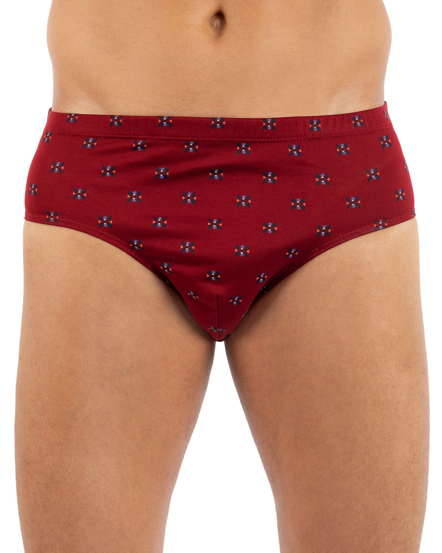 Pack of 2 closed High waisted Briefs in navy and burgundy Printed Mercerized Cotton I107.2