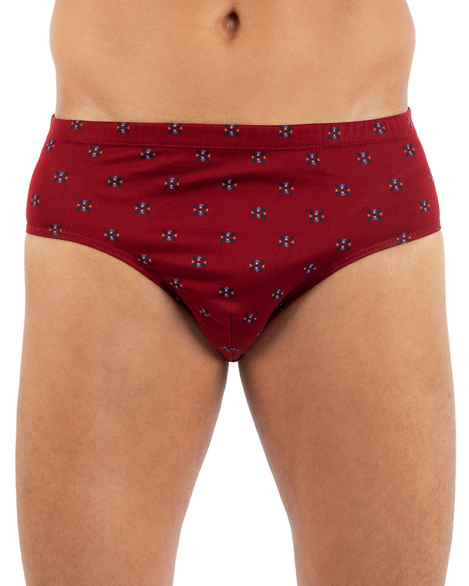 Pack of 2 closed High waisted Briefs in navy and burgundy Printed Mercerized Cotton I107.2