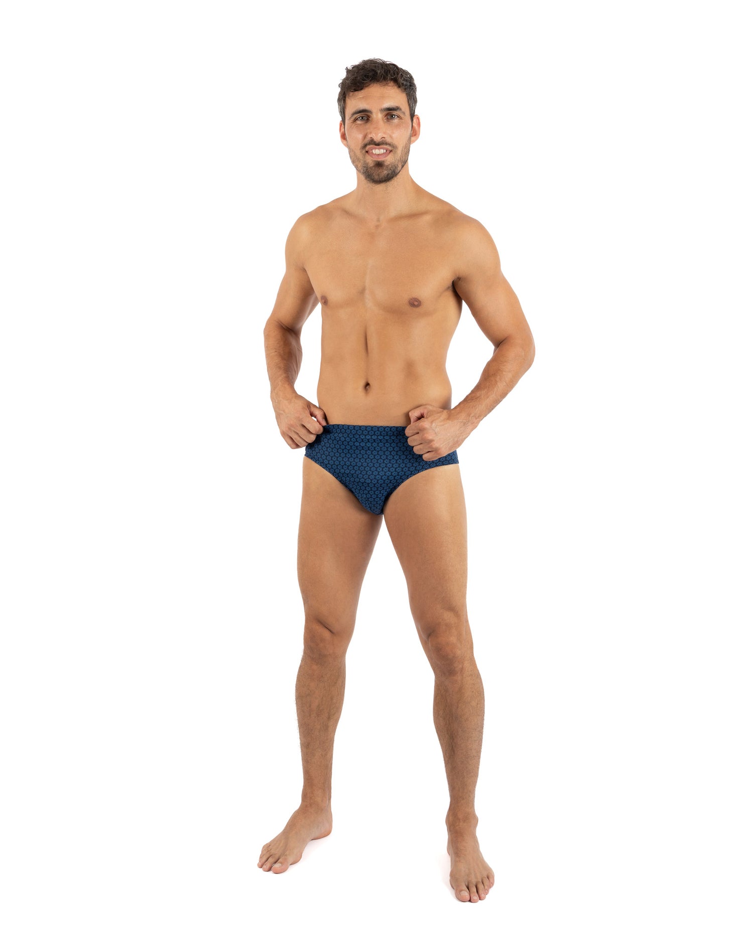 Pack of 2 closed High waisted Briefs in navy and burgundy Printed Mercerized Cotton I107.2